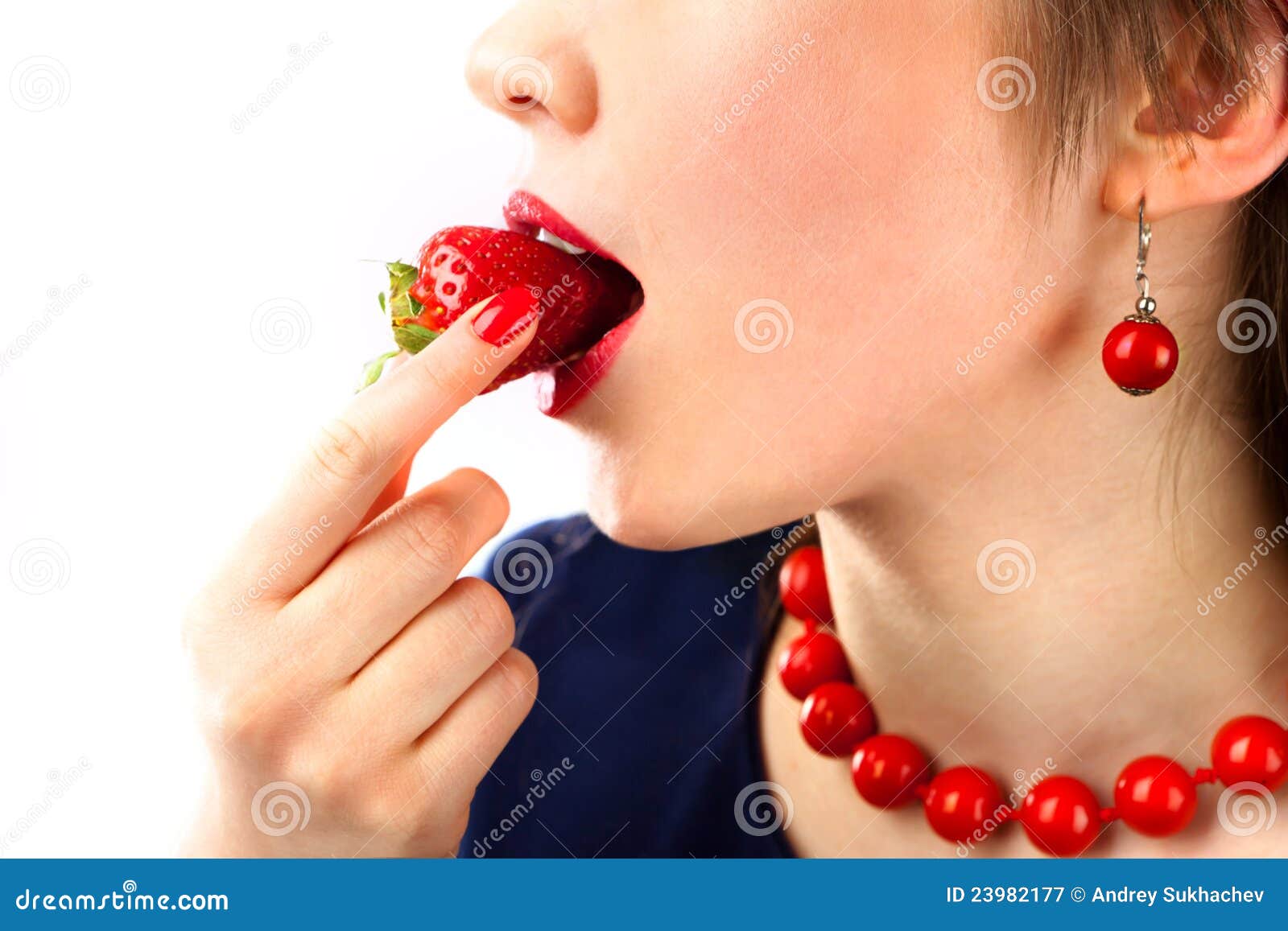 Woman Eat Sweet Strawberries Stock Image - Image: 23982177