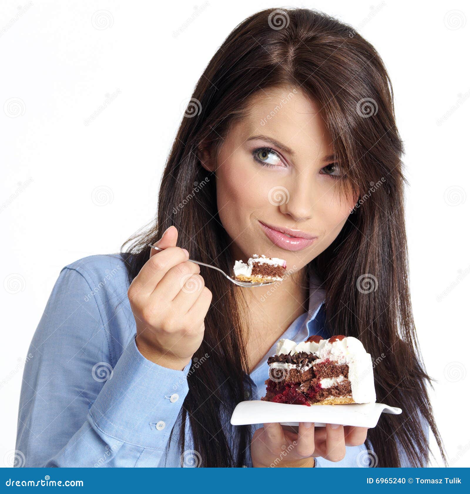 Woman eating the cake. stock photo. Image of freshness 6965240