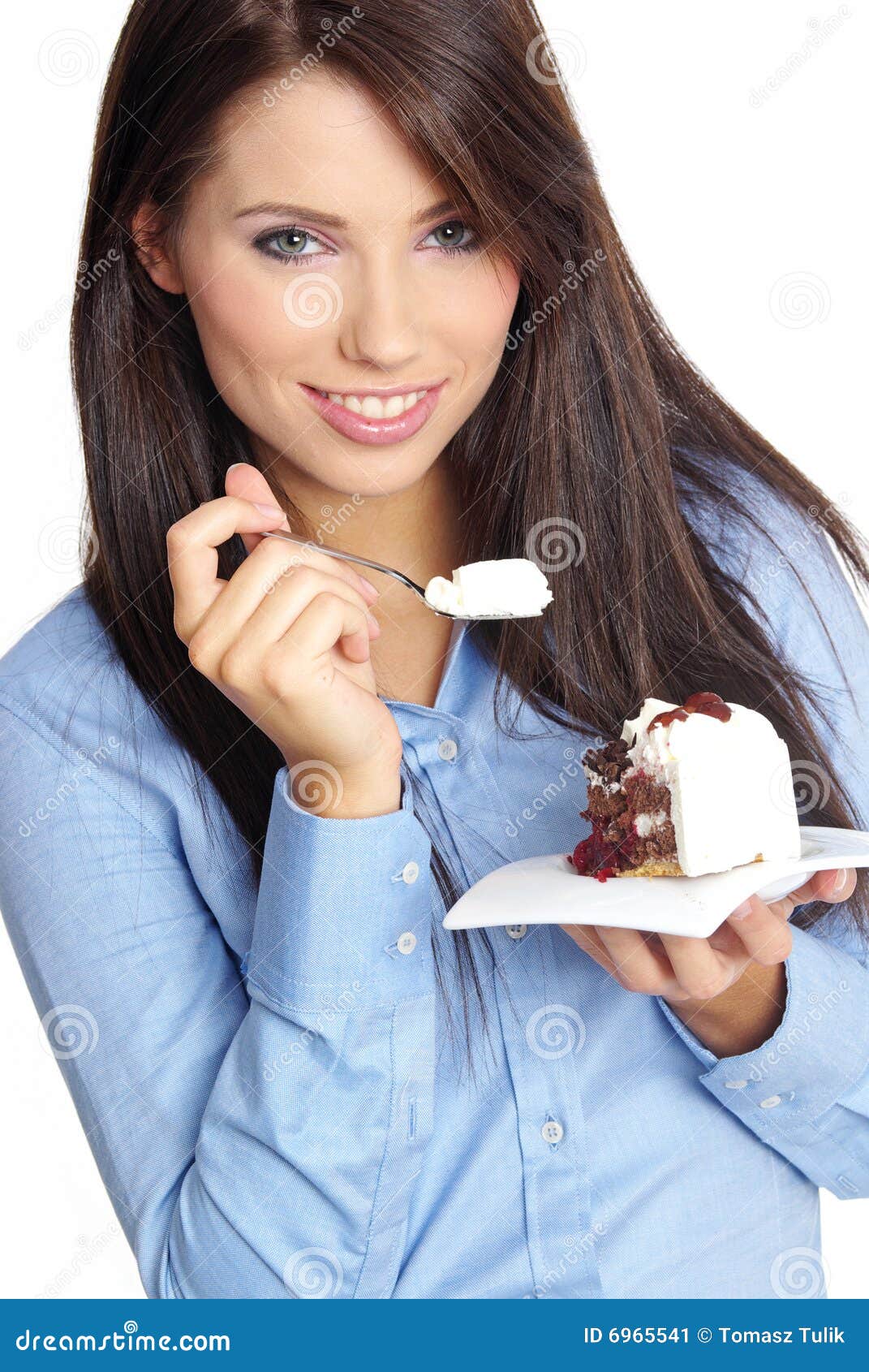 Woman eating the cake. stock image. Image of girl, natural 6965541