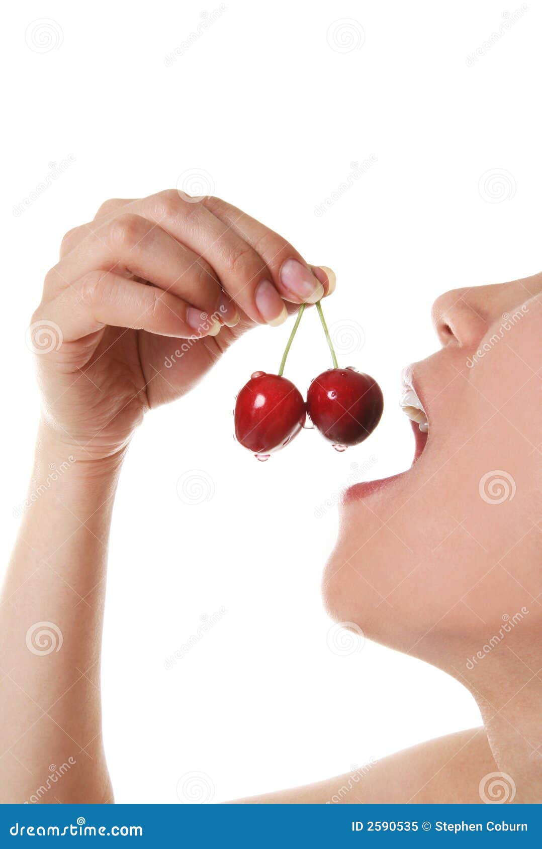 Woman Eating Cherries stock image. Image of nutrition 2590535
