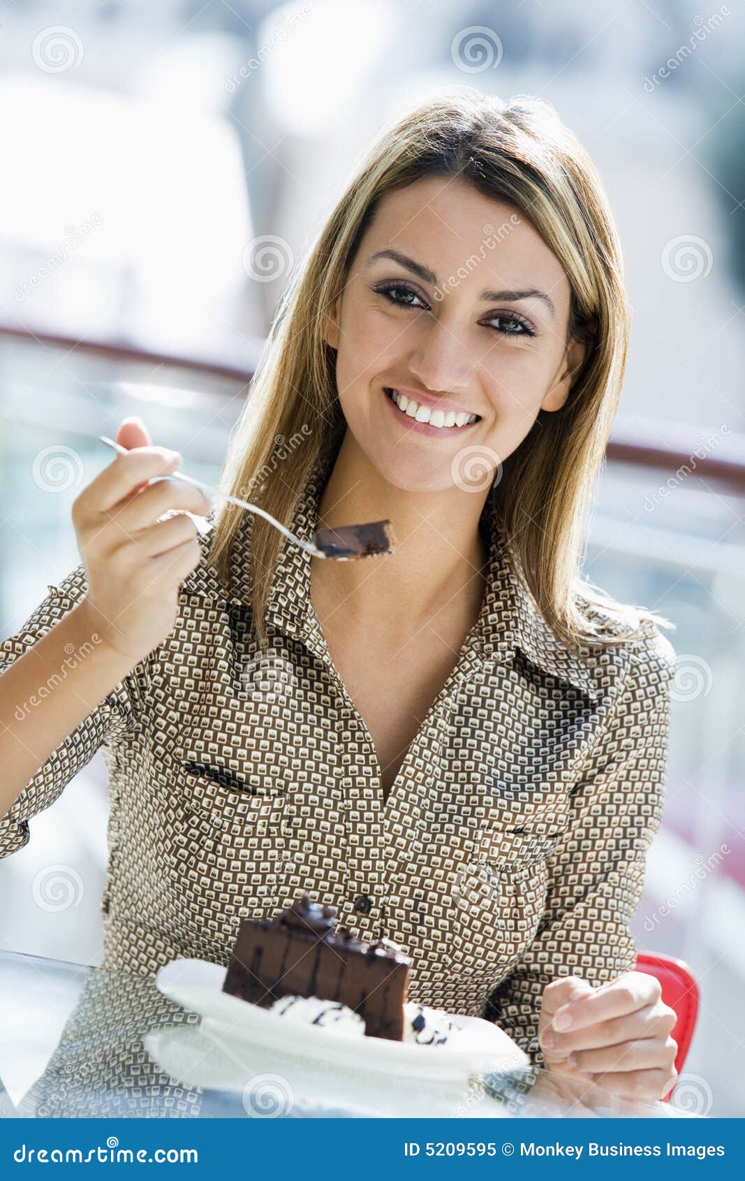 Woman Eating Chocolate Cake in Cafe Stock Image Image of female