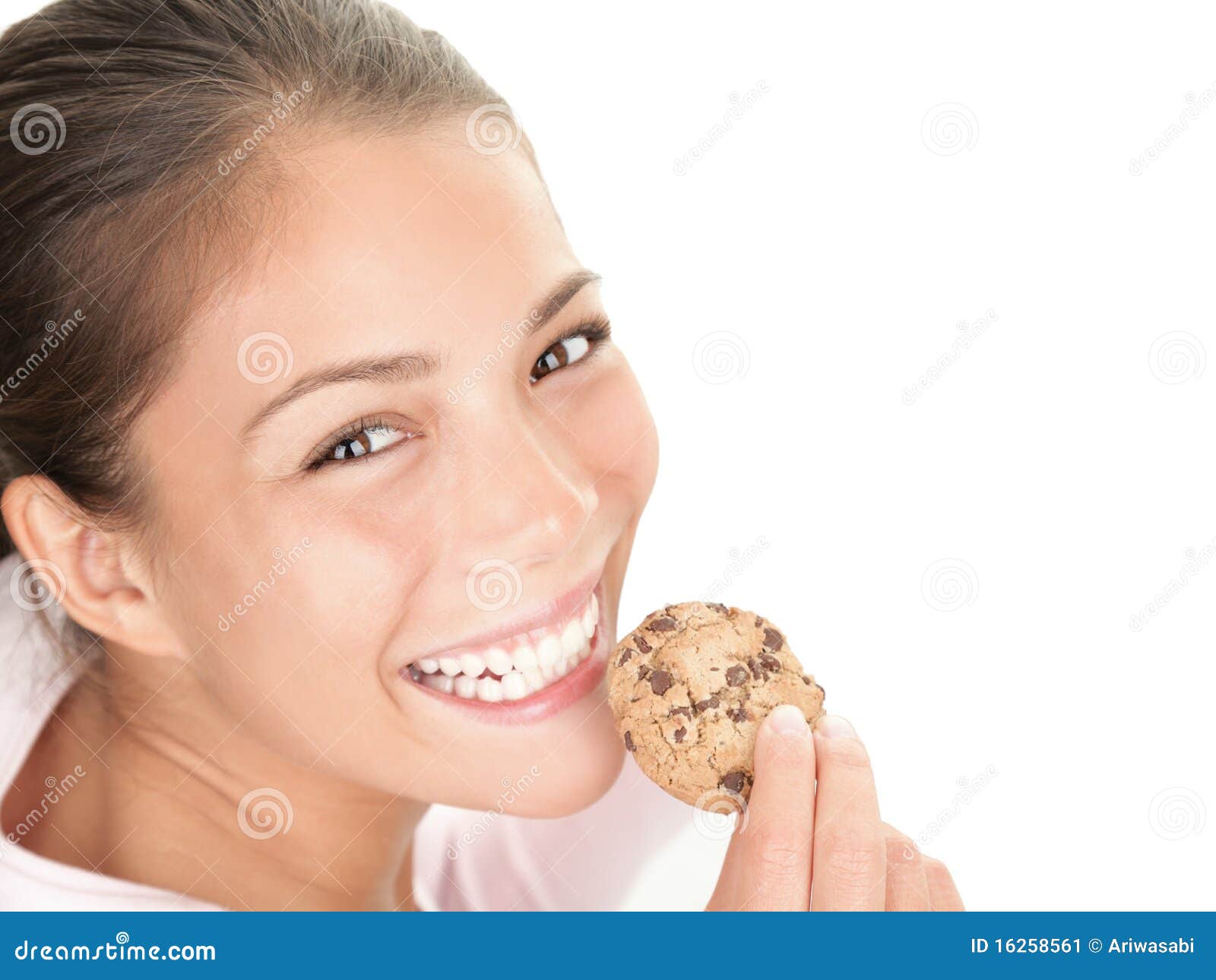 Traktat Sig til side Lår Woman eating cookie stock image. Image of girl, portrait - 16258561