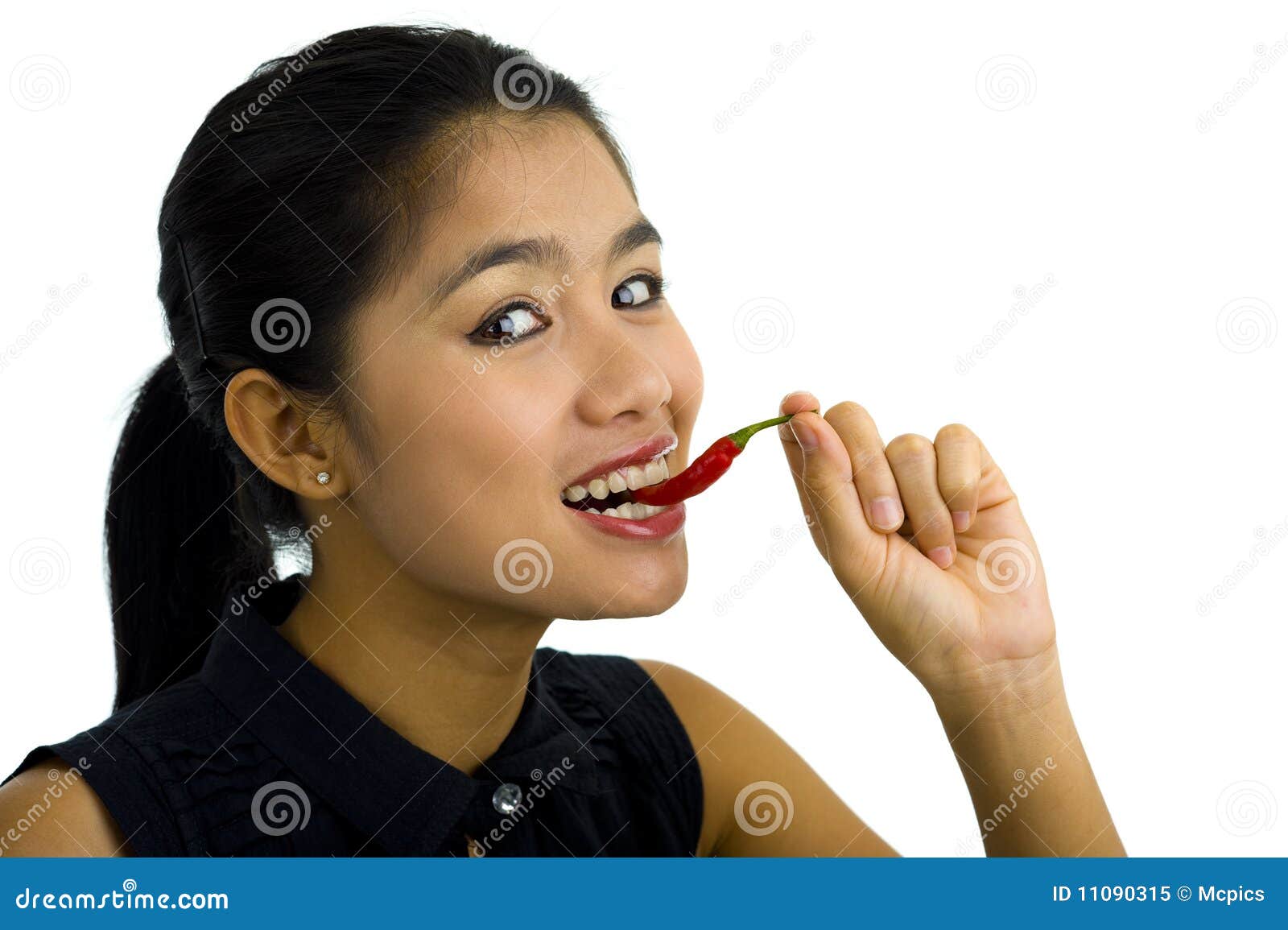 Woman Eating a Hot Chili Pepper Stock Image Image of natural, bite
