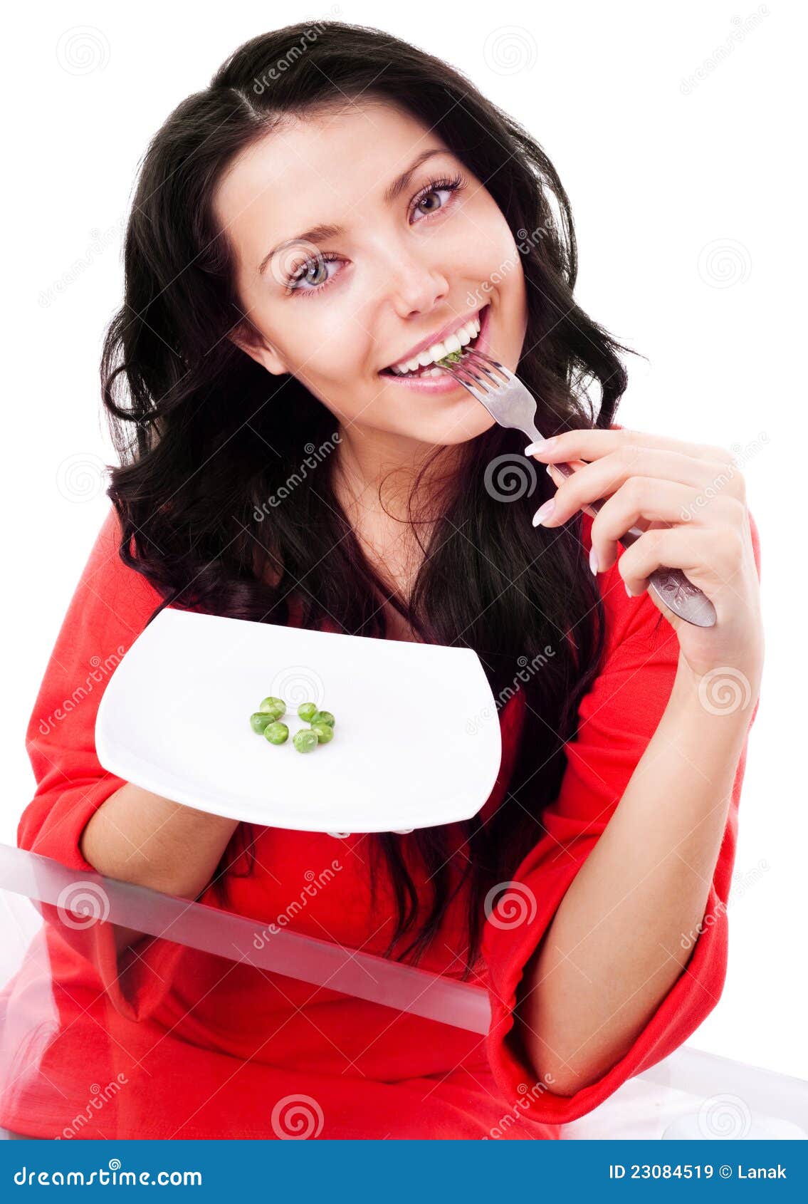 Woman eating peas stock image. Image of kitchen, meal 23084519