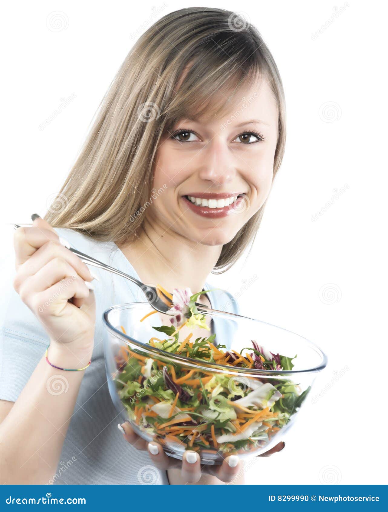 Woman eating salad stock photo. Image of smiling, eating 8299990