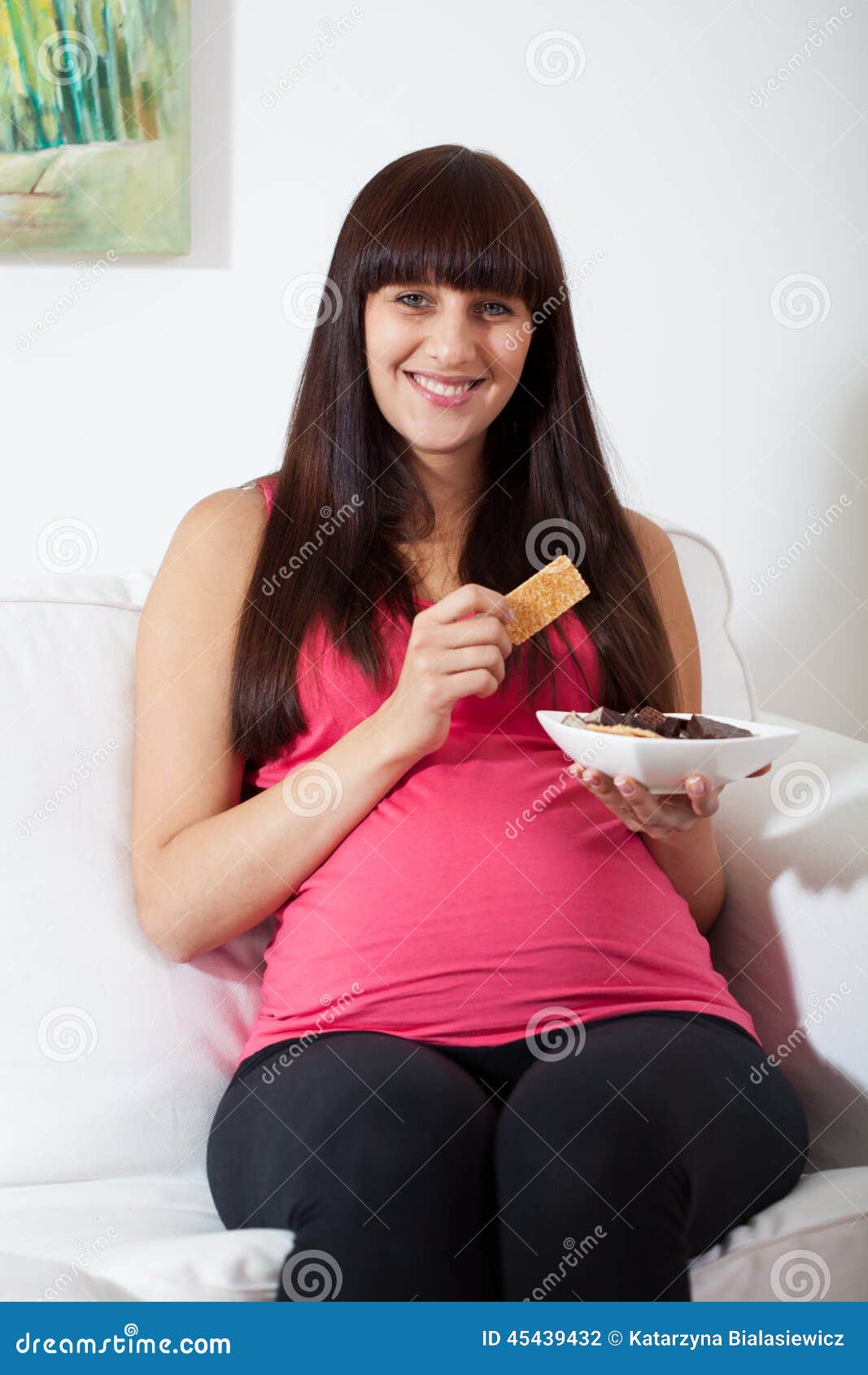 Woman Eating Sweets during Pregnancy Stock Photo Image of morning, mother 45439432