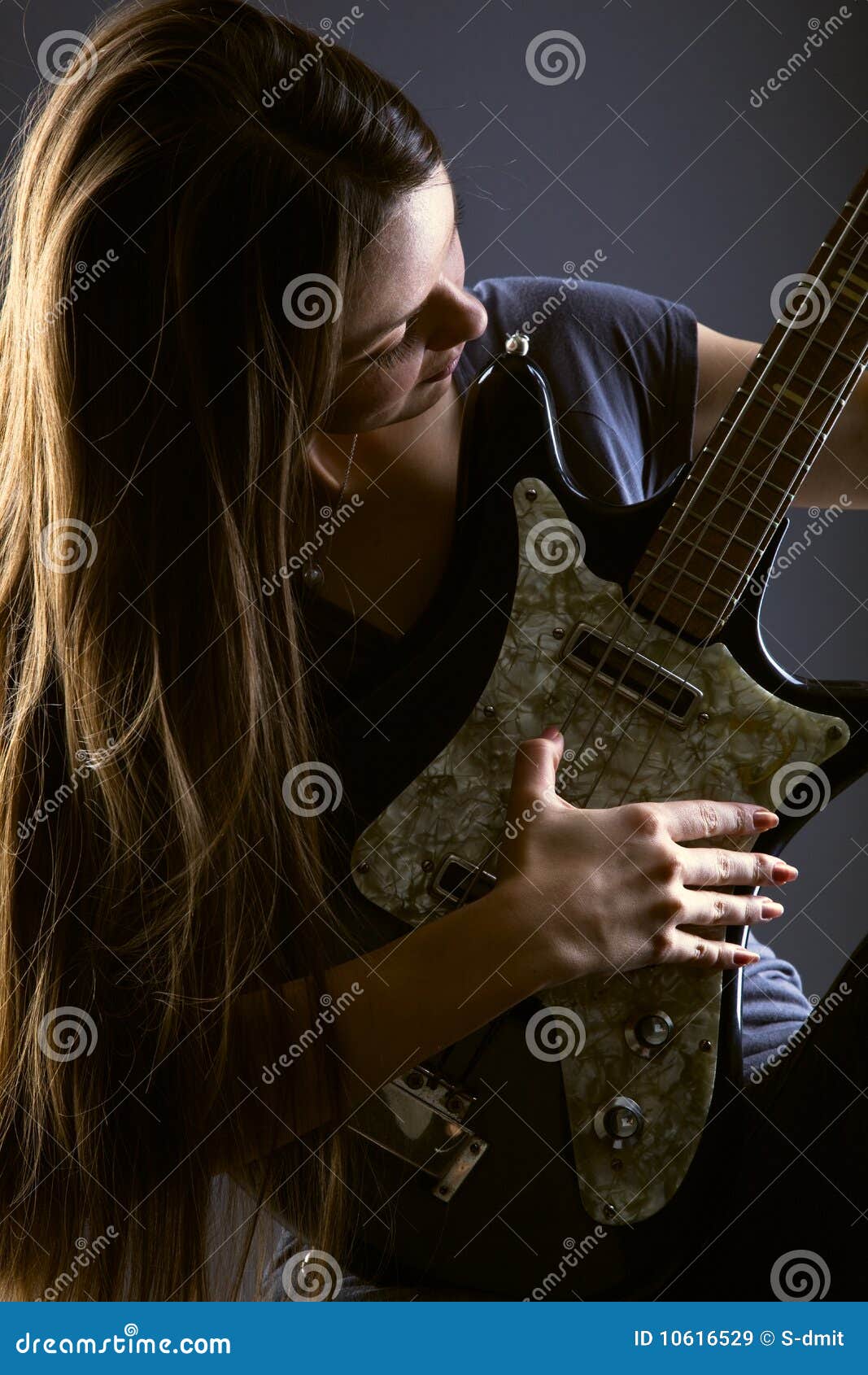 Woman with electric guitar stock image. Image of music 10616529