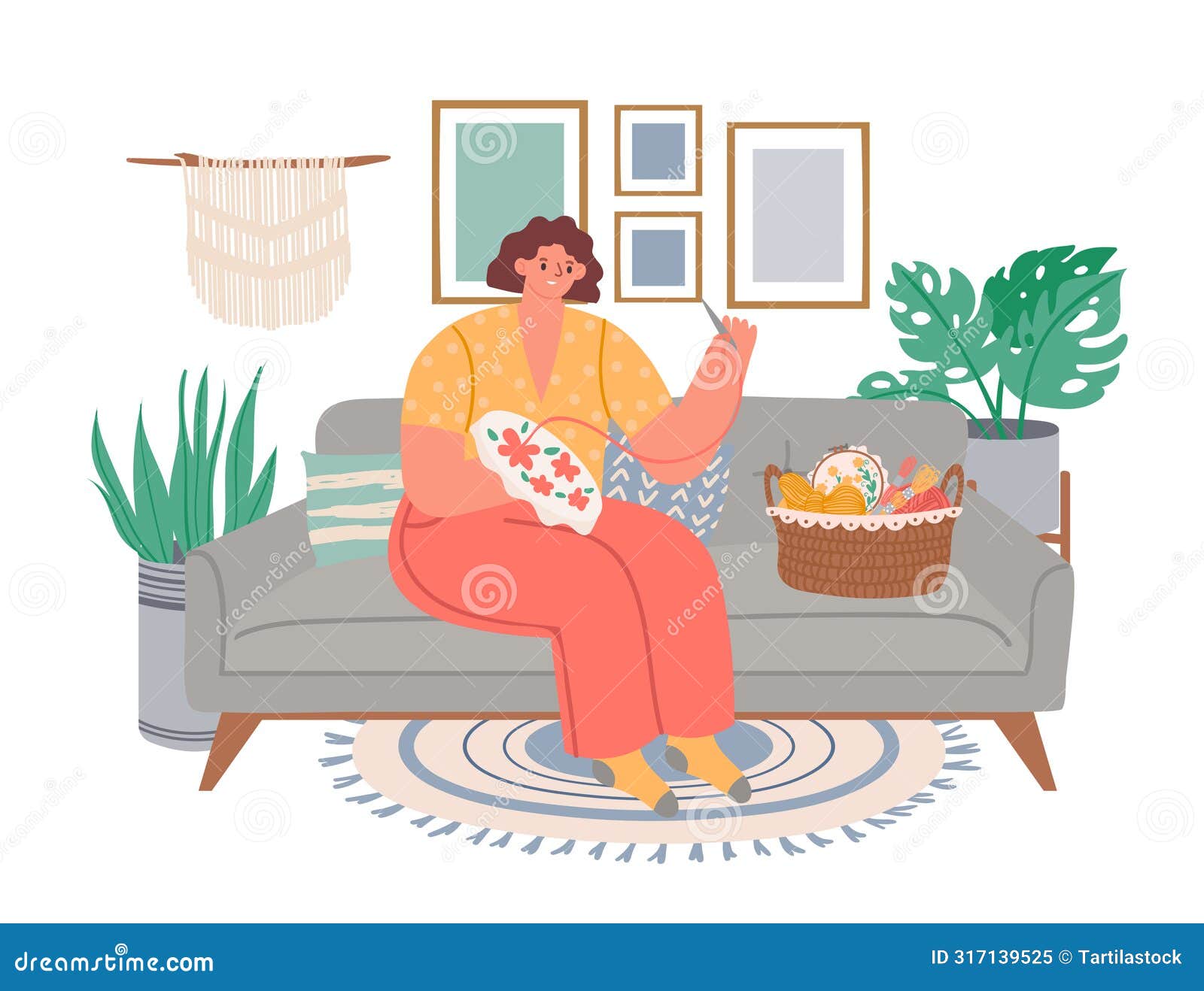 woman embroidering. relax at home. people do hobby in home