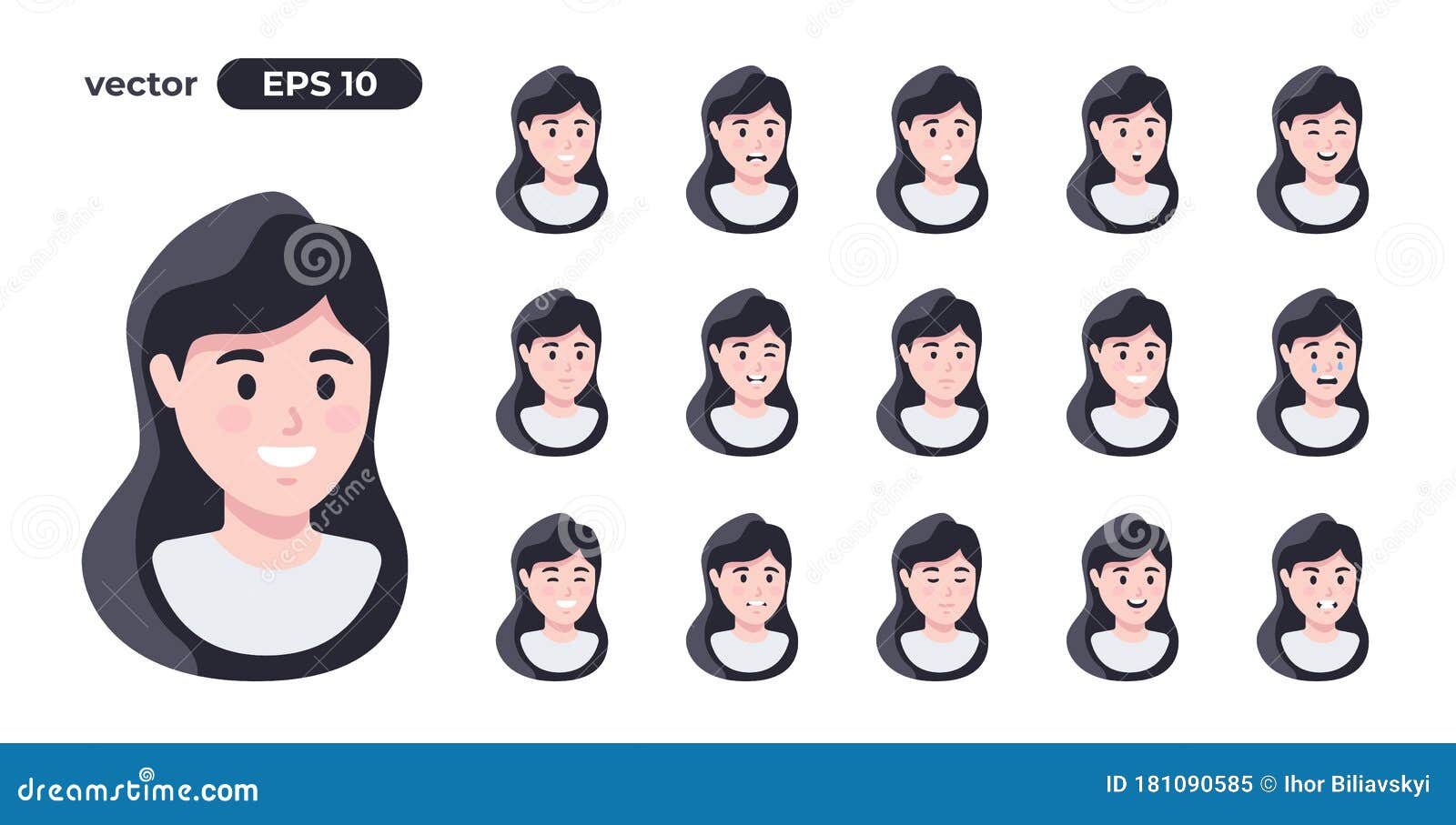 Woman Emotions Set. Cartoon People Face. Young Girl. Cute Female Character for Animation Stock Vector - Illustration of desk, flat: 181090585 Woman Emotions Set. Cartoon People Face. Young Girl. Cute Female Character for Animation Stock Vector - Illustration of desk, flat: 181090585