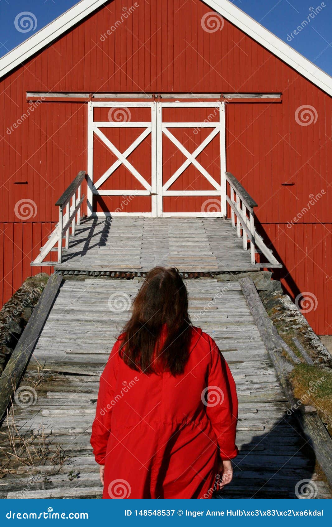 Woman Entering A Barn Bridge Stock Image Image Of Rear
