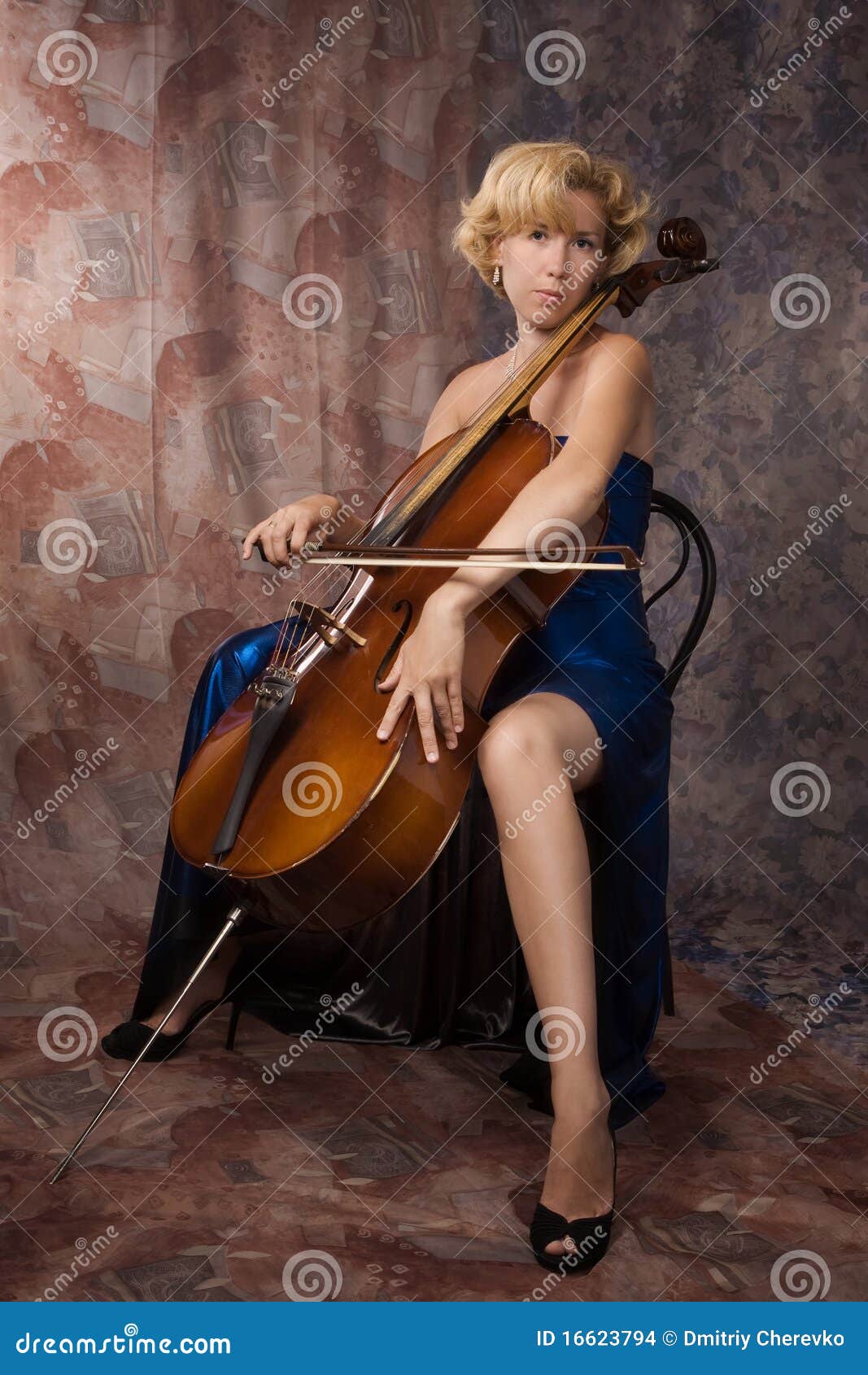 Woman in Evening Dress Playing Cello Stock Photo Image of hair, harmony 16623794