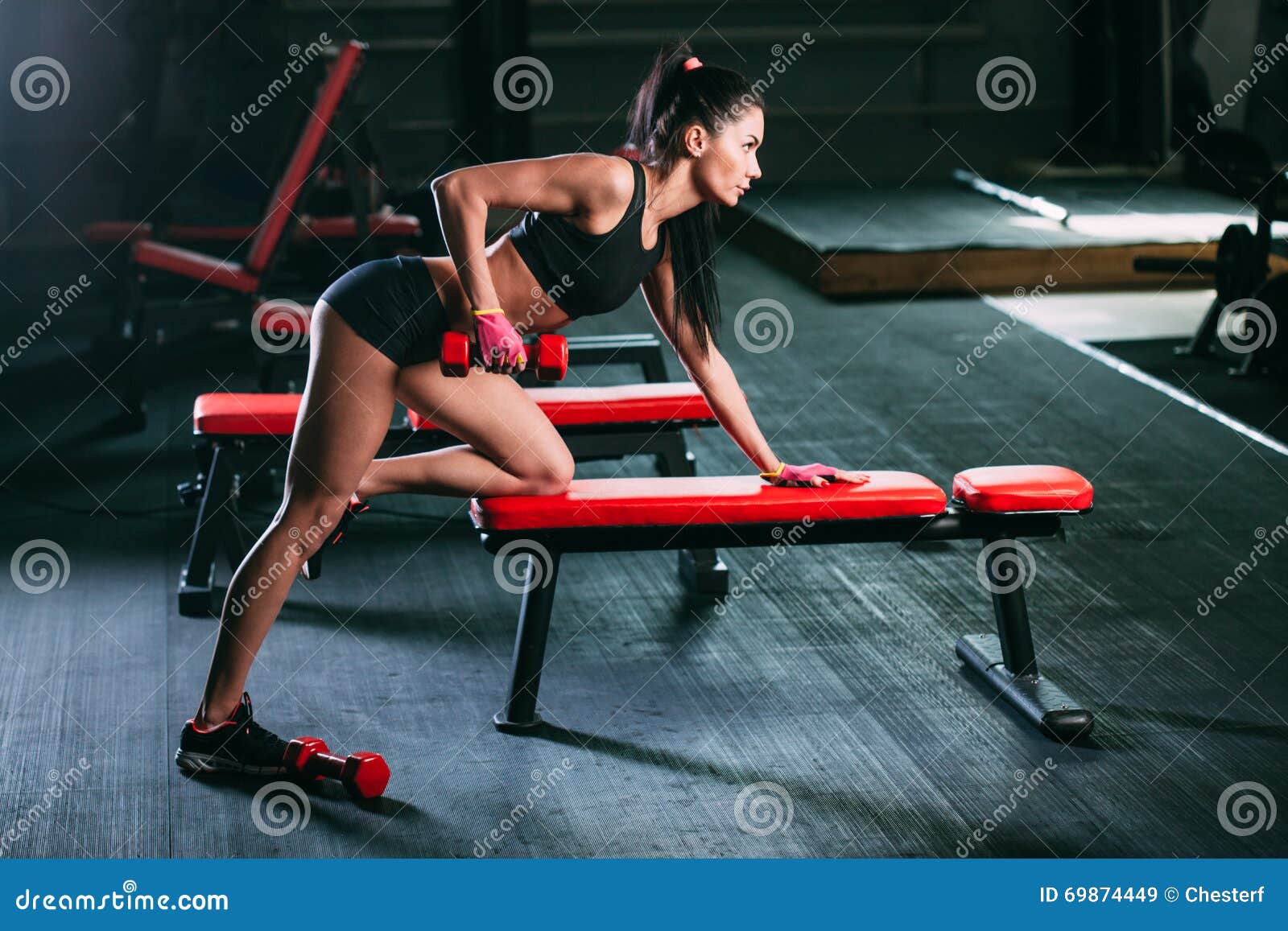 Woman Exercising Dumbbell Row At The Gym Stock Image Image Of Healthy Sport 69874449