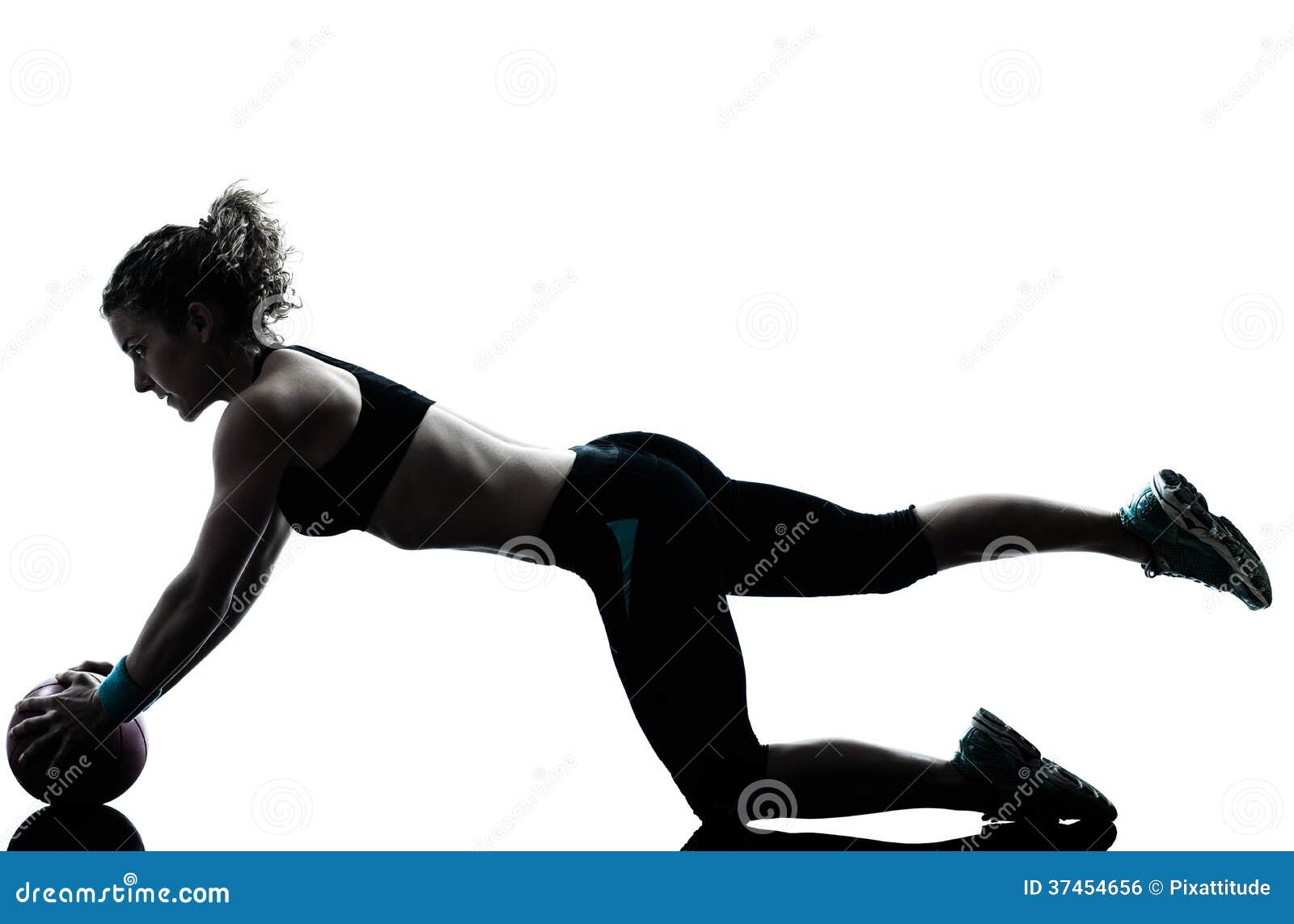 Woman Exercising Fitness Ball Workout Silhouette Stock Photo - Image of profiles, ball: 47246506
