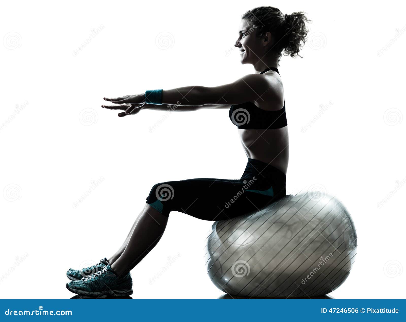 Woman Pilates Fitness Soft Ball Exercises Silhouette Isolated Stock Photo - Image of ball, woman 