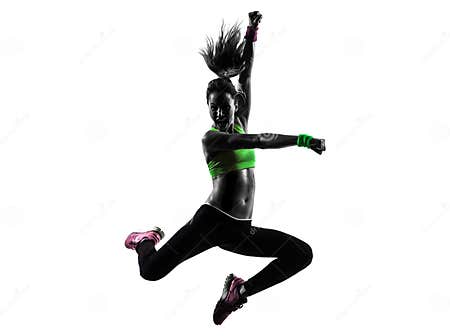 Woman Exercising Fitness Zumba Dancing Jumping Silhouette Stock Photo ...
