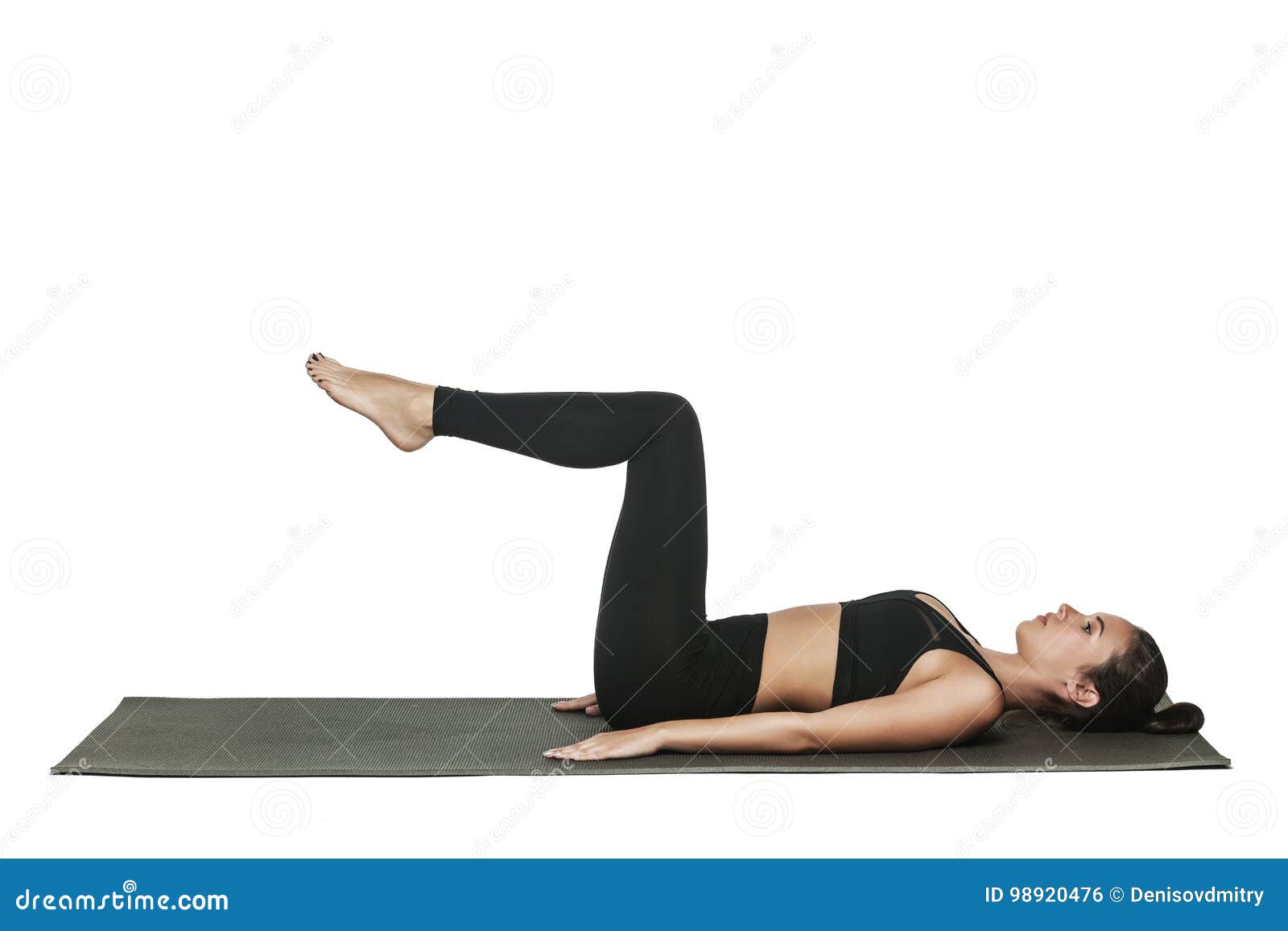 Woman Exercising on Yoga Mat. Isolated on White. Stock Photo - Image of ...