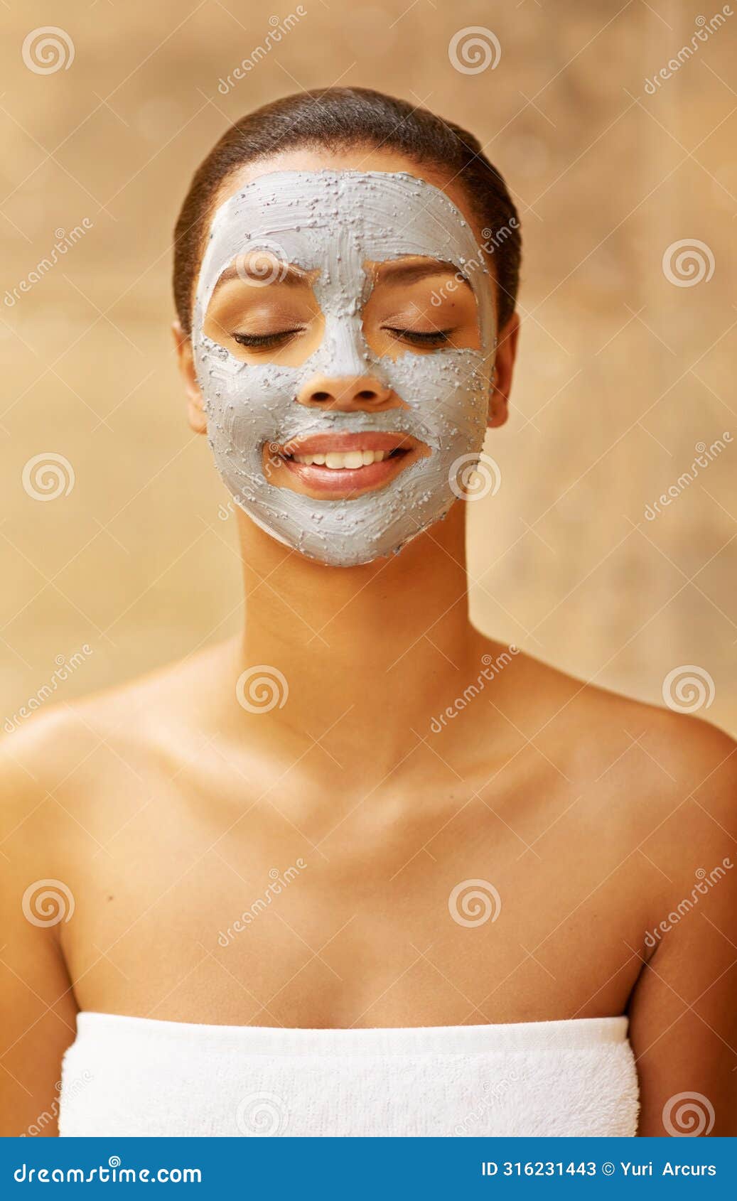 woman, exfoliate and mud mask at spa, facial treatment and detox or cleaning dermatology. female person, self care and