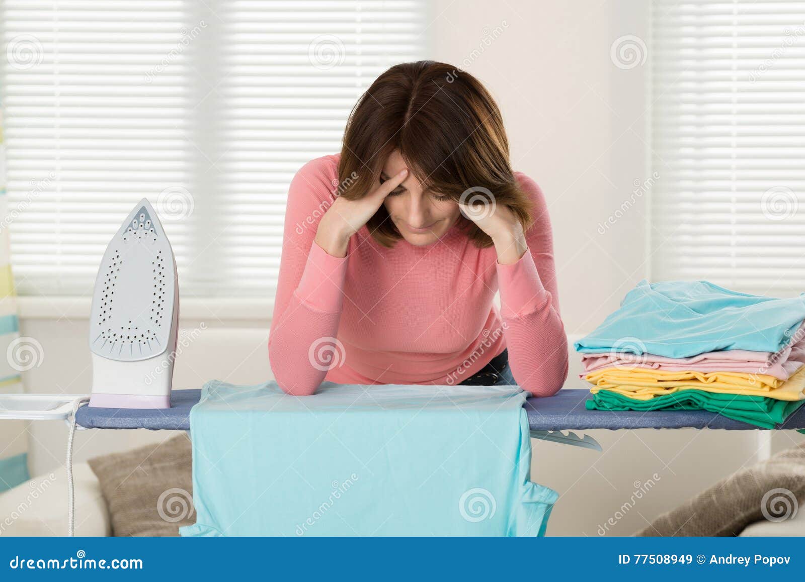 Woman Exhausted while Ironing Clothes Stock Image Image of services