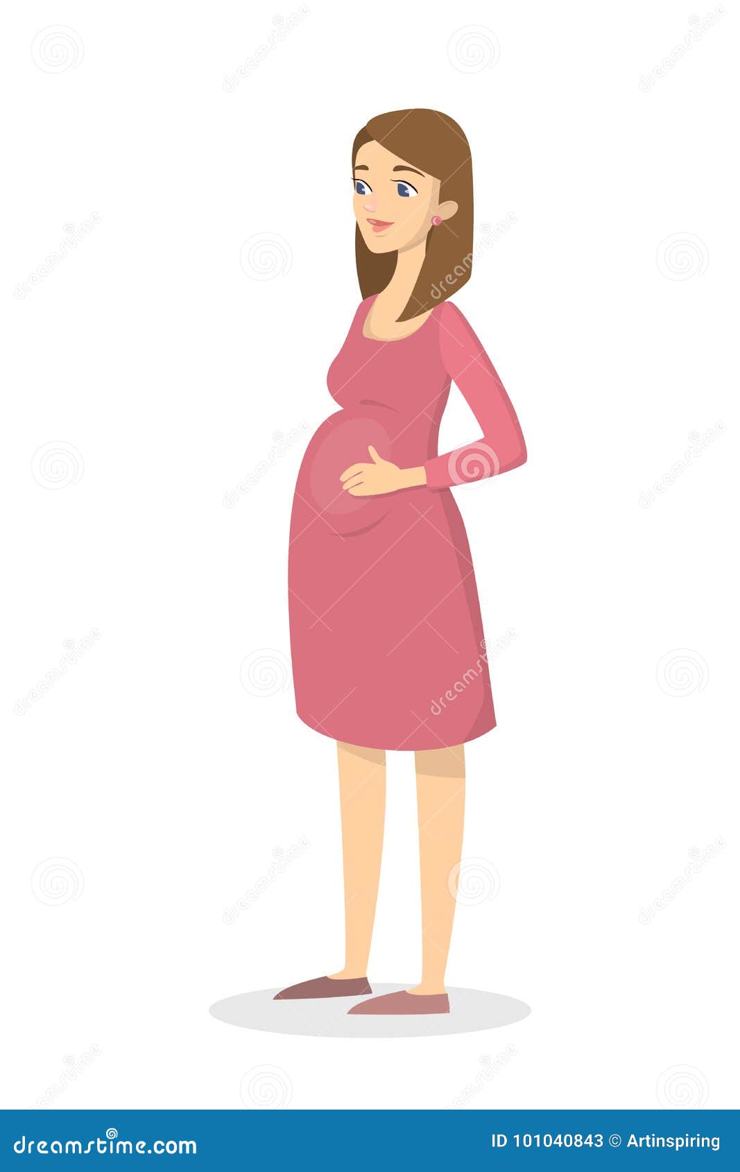 Pregnant woman standing on white. 