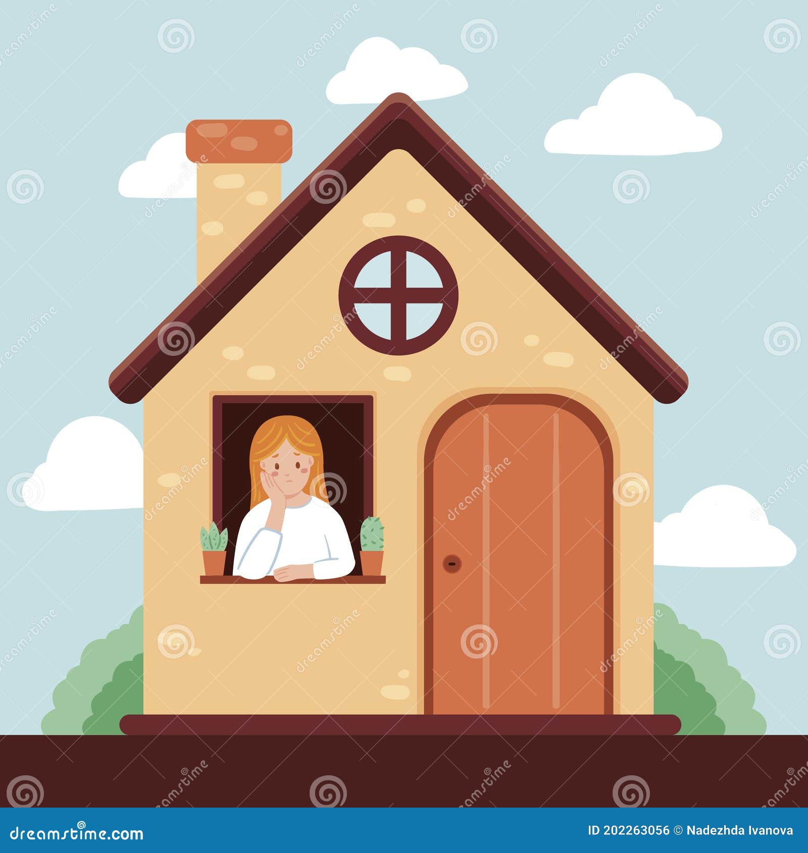 Woman Experiencing Cabin Fever Vector Illustration Stock