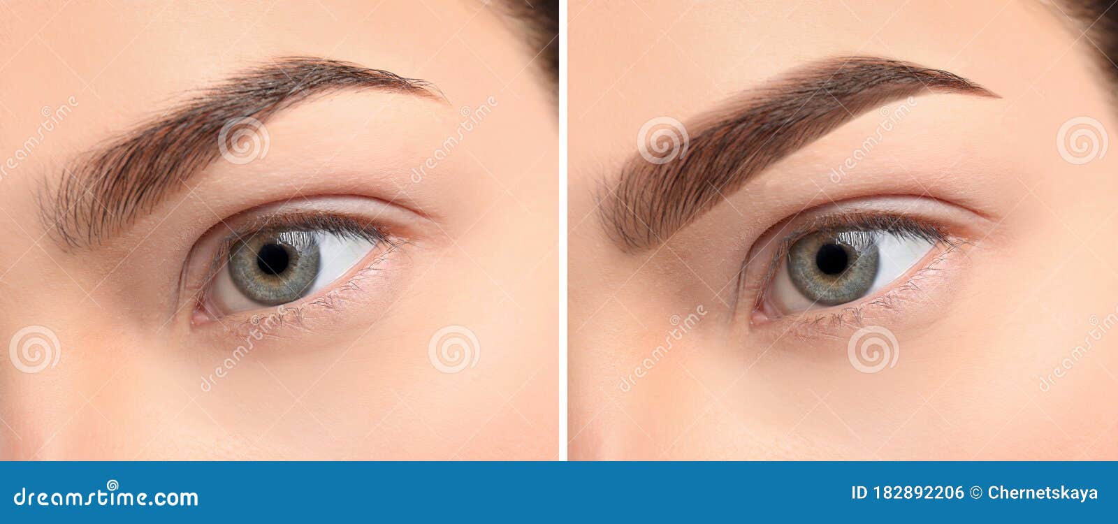 woman before and after eyebrow correction. banner 