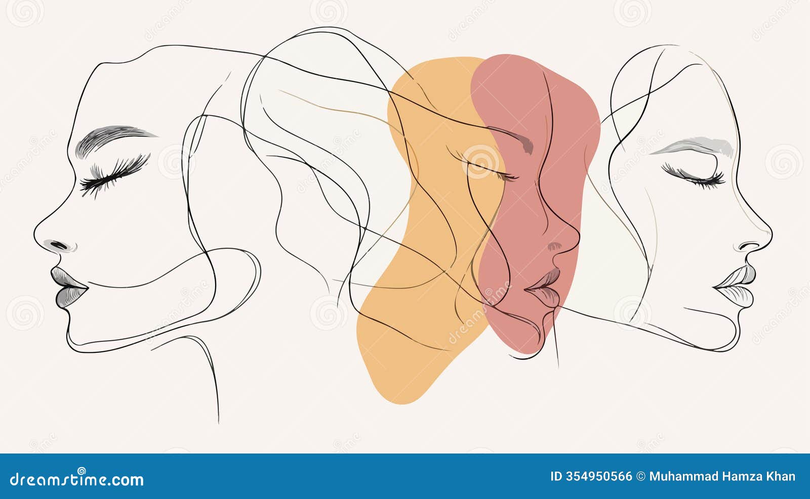 woman face continuous line drawing.