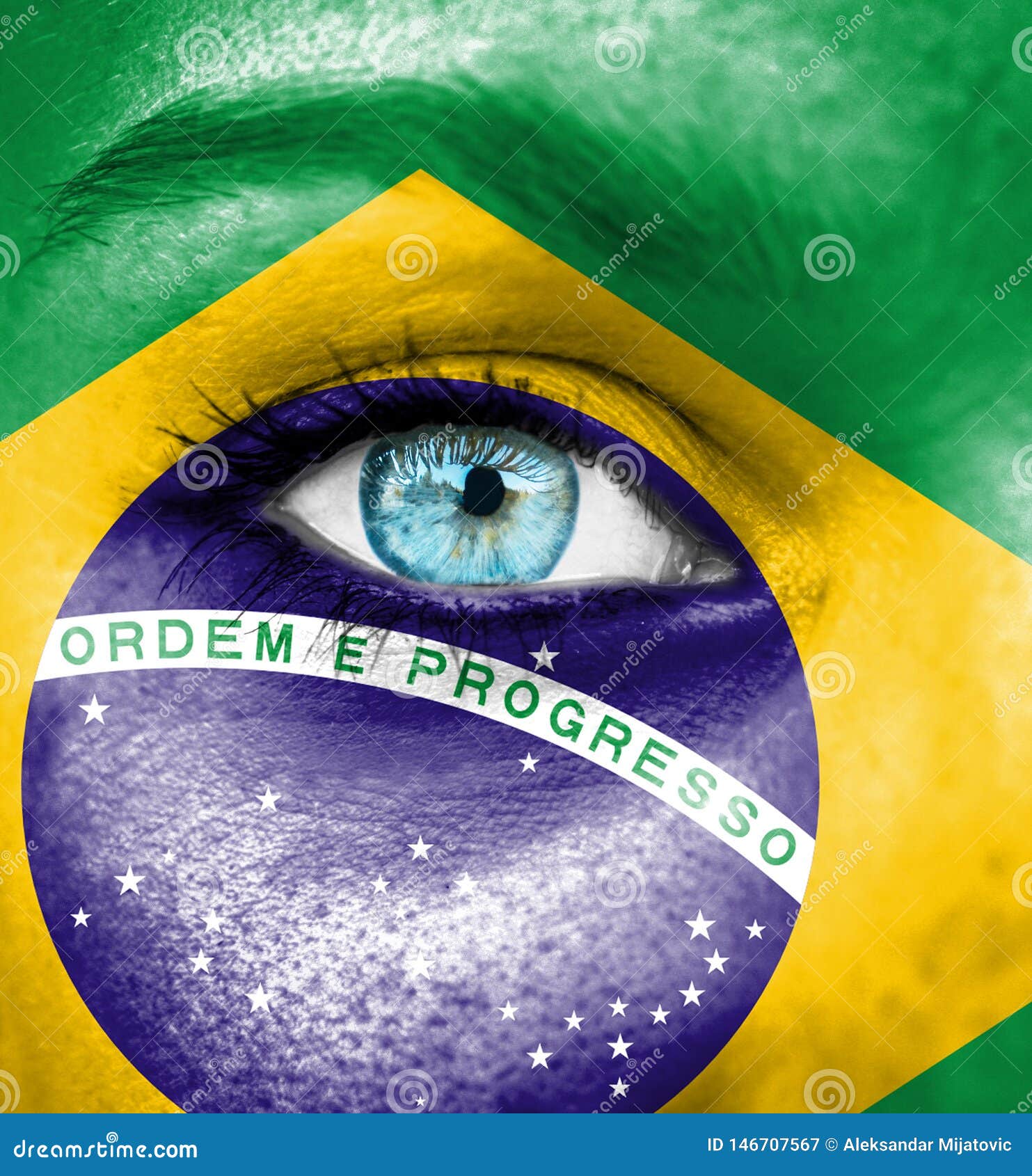 Woman Face Painted with Flag of Brazil Stock Image Image of nation