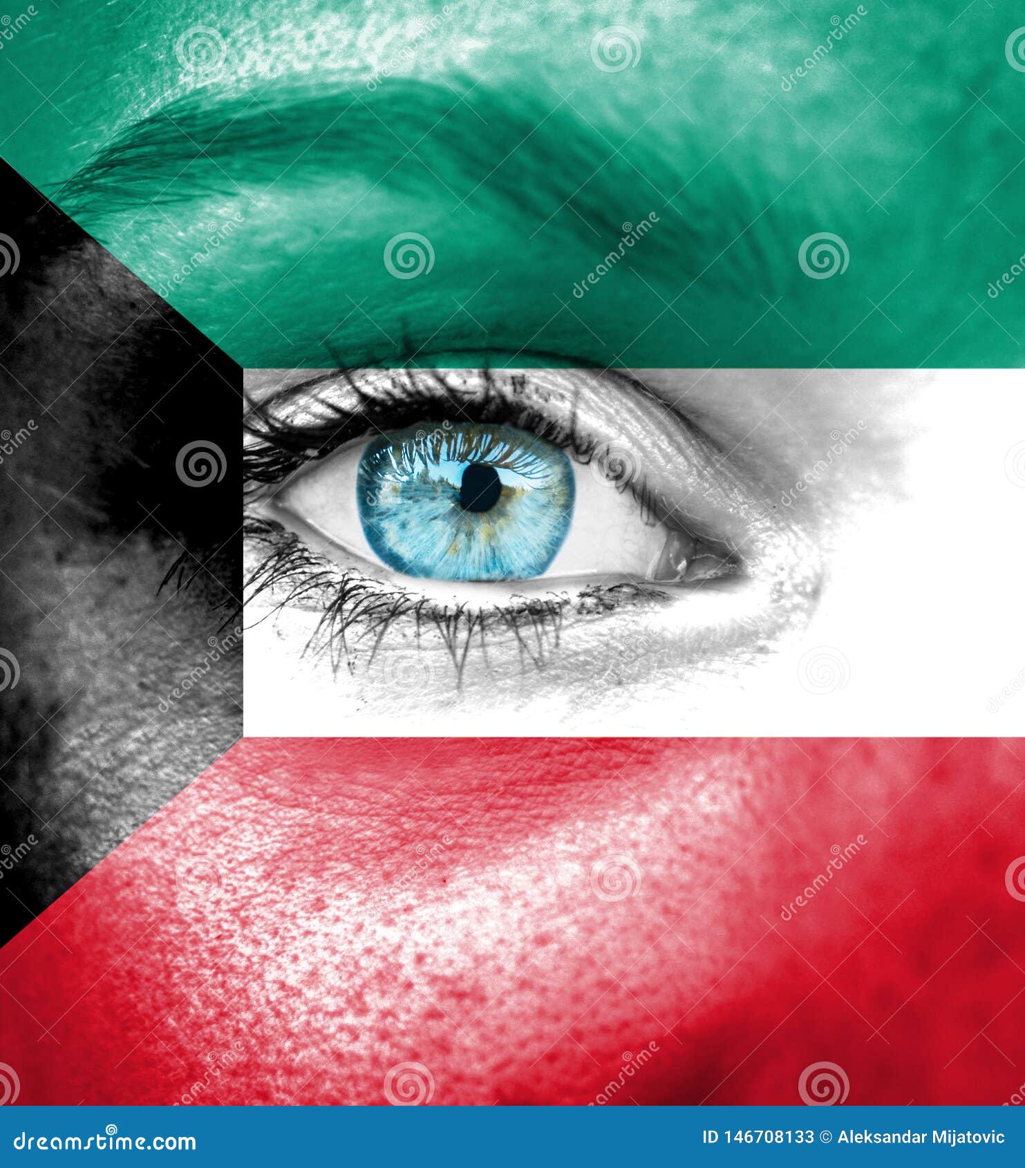 Woman Face Painted with Flag of Kuwait Stock Image Image of kuwait