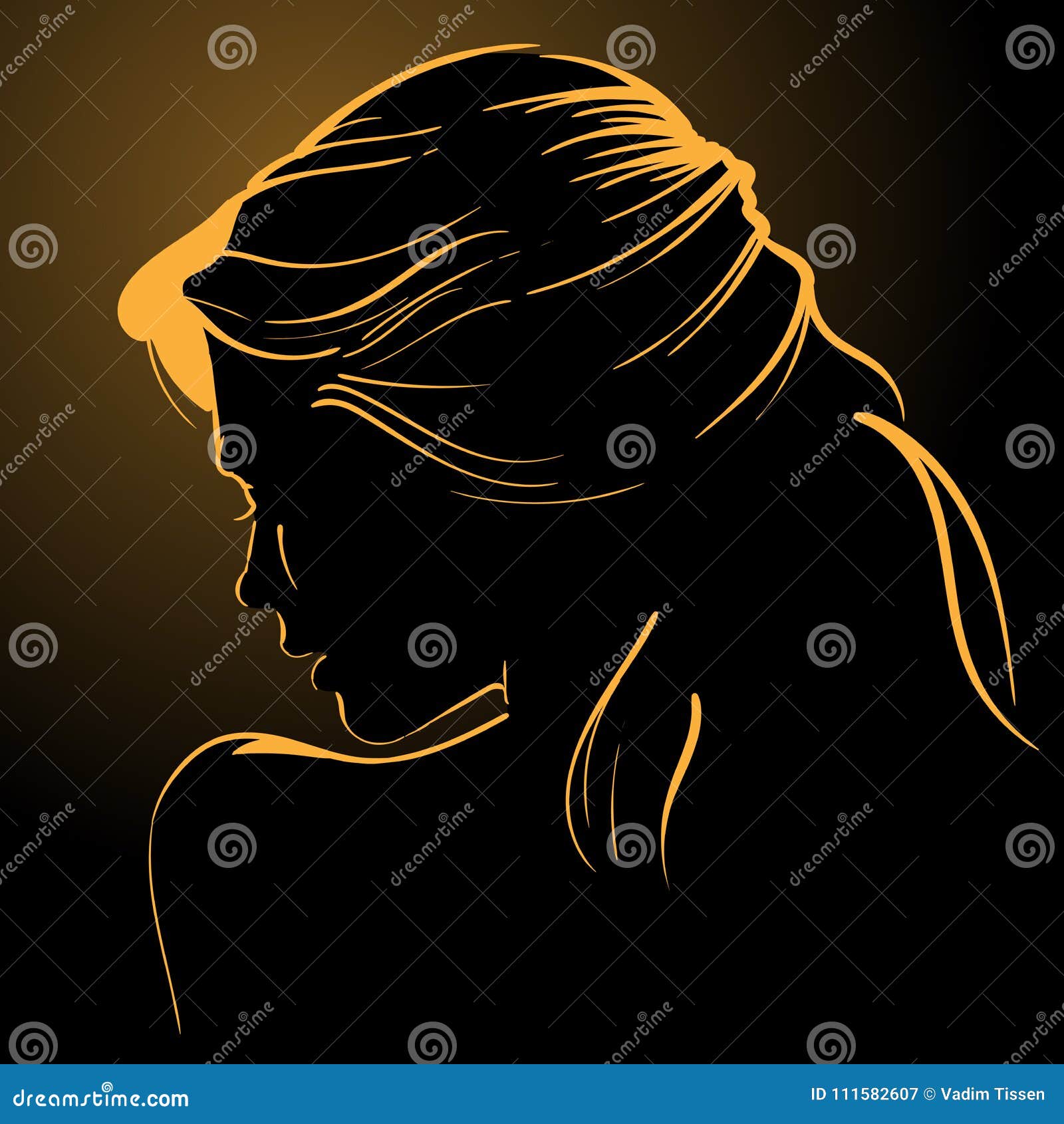 woman face silhouette in backlight. low key.