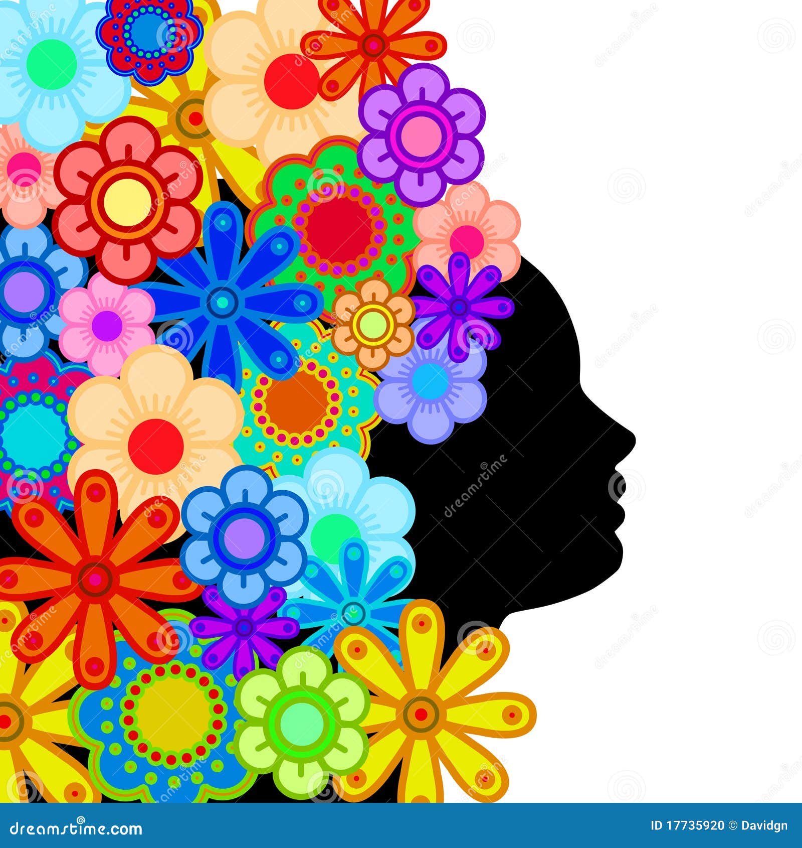 Woman Face Silhouette Hair Colorful Flowers Stock Photo - Image: 17735920