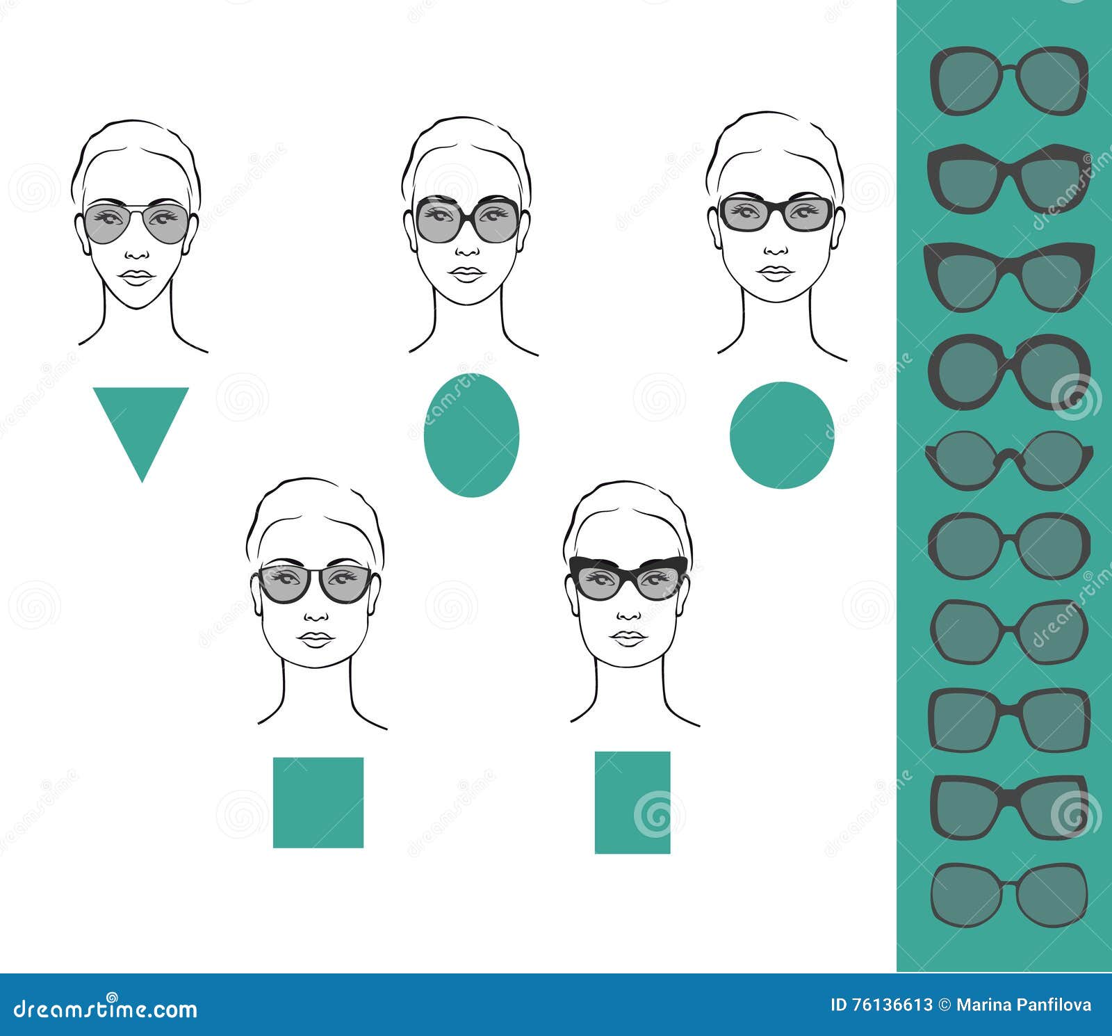Woman Face Types and Sunglasses Stock Vector - Illustration of face ...