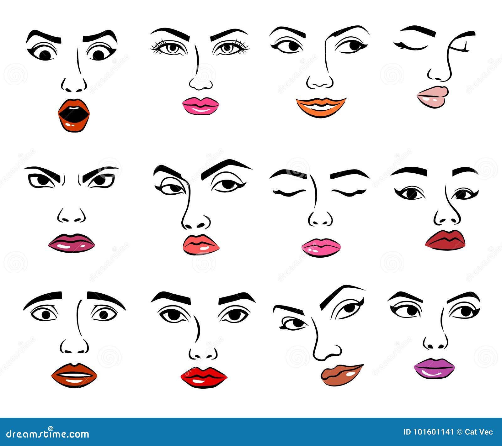 Woman Faces Emotion Vector Illustration and Girl Feemale Emoji Icon ...