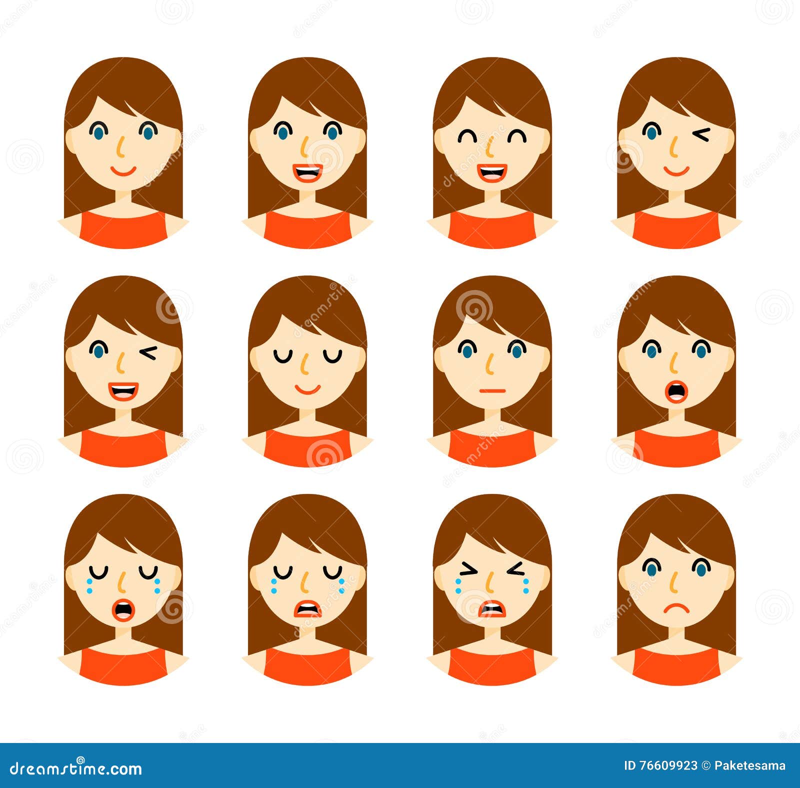 Woman facial expressions stock vector. Illustration of cute - 76609923