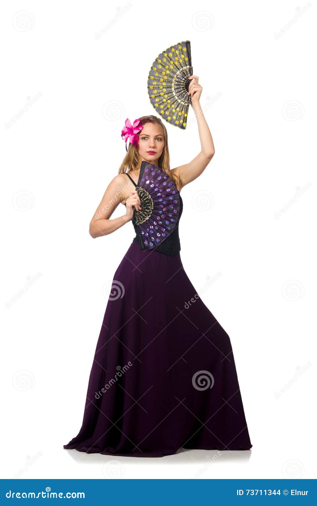 The Woman with Fan Dancing Dances Isolated on White Stock Photo Image of clothing, black 73711344