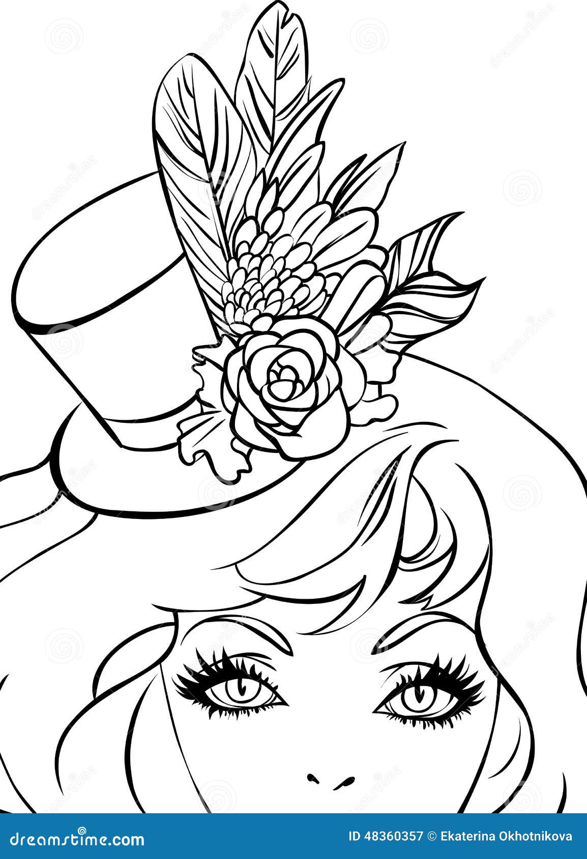 Woman with fancy hat. stock vector. Illustration of people - 48360357
