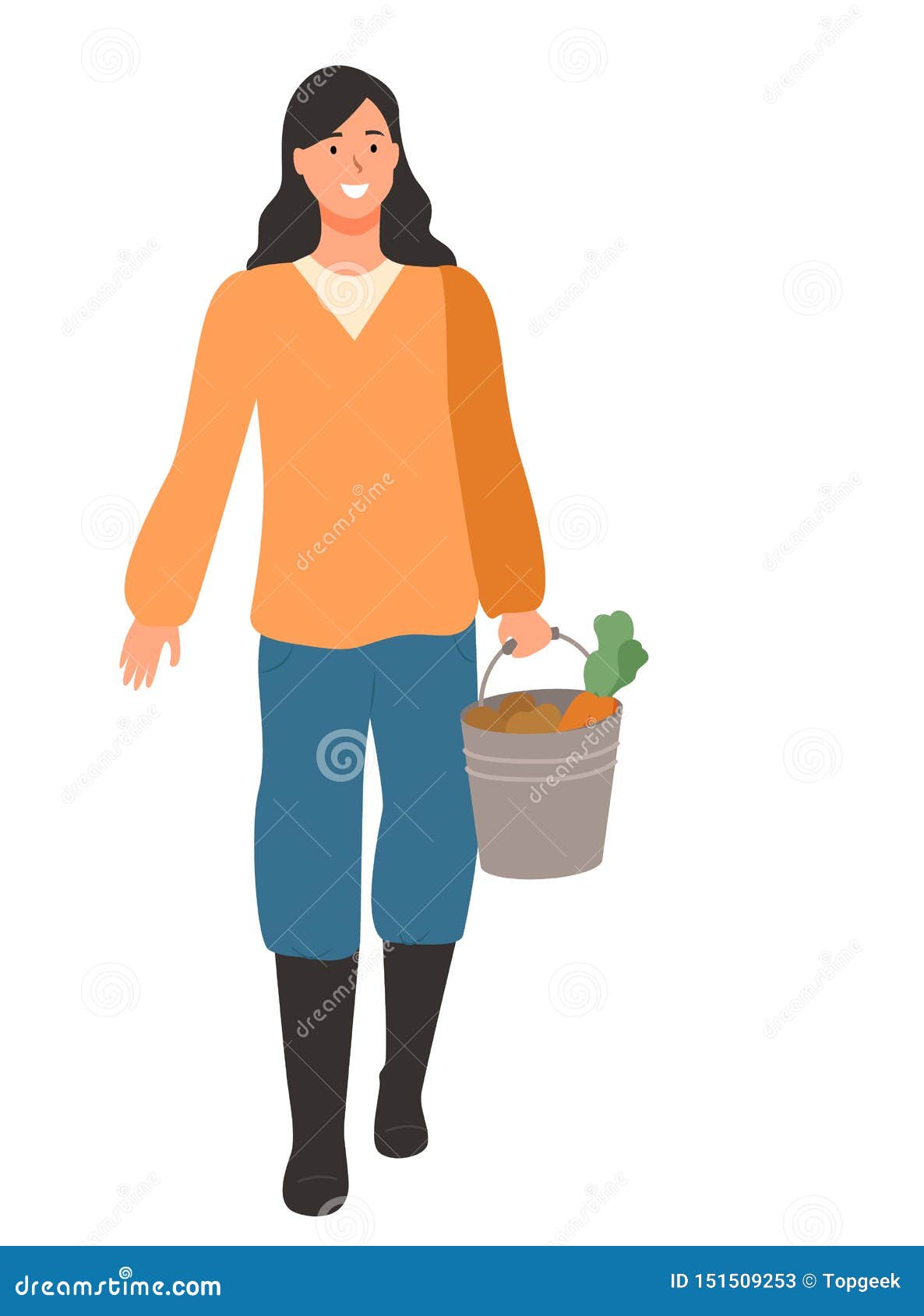 Woman Farmer with Vegetables in Bucket Isolated Stock Vector - Illustration  of ingredient, nature: 151509253