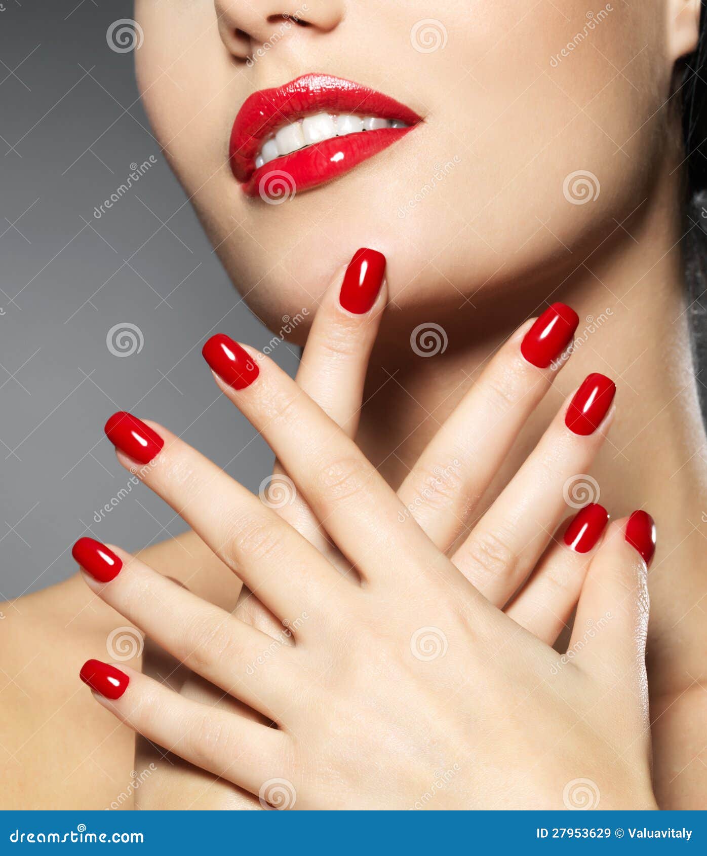 Woman With Fashion Red Nails And Sensual Lips Royalty Free Stock Images