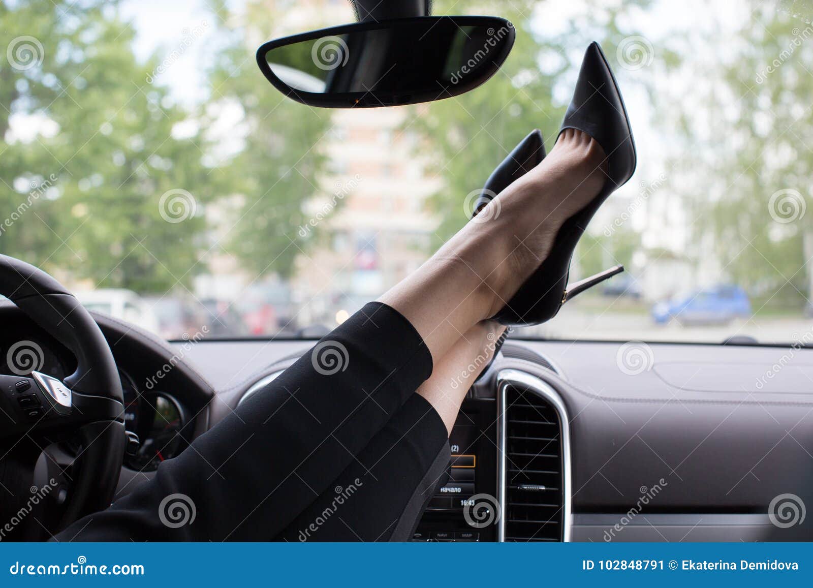 Woman Feet Heels on Car Dashboard Stock Image - Image of girl, foot ...