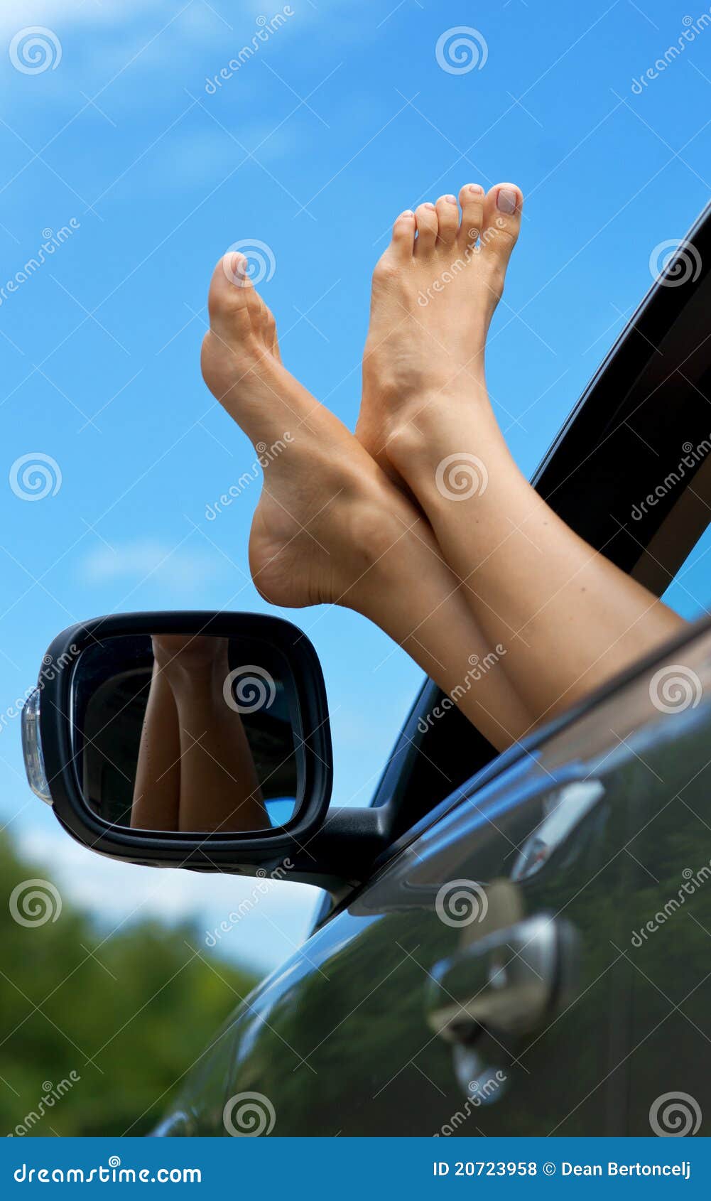 Woman Feet Out Of Car Window Royalty Free Stock