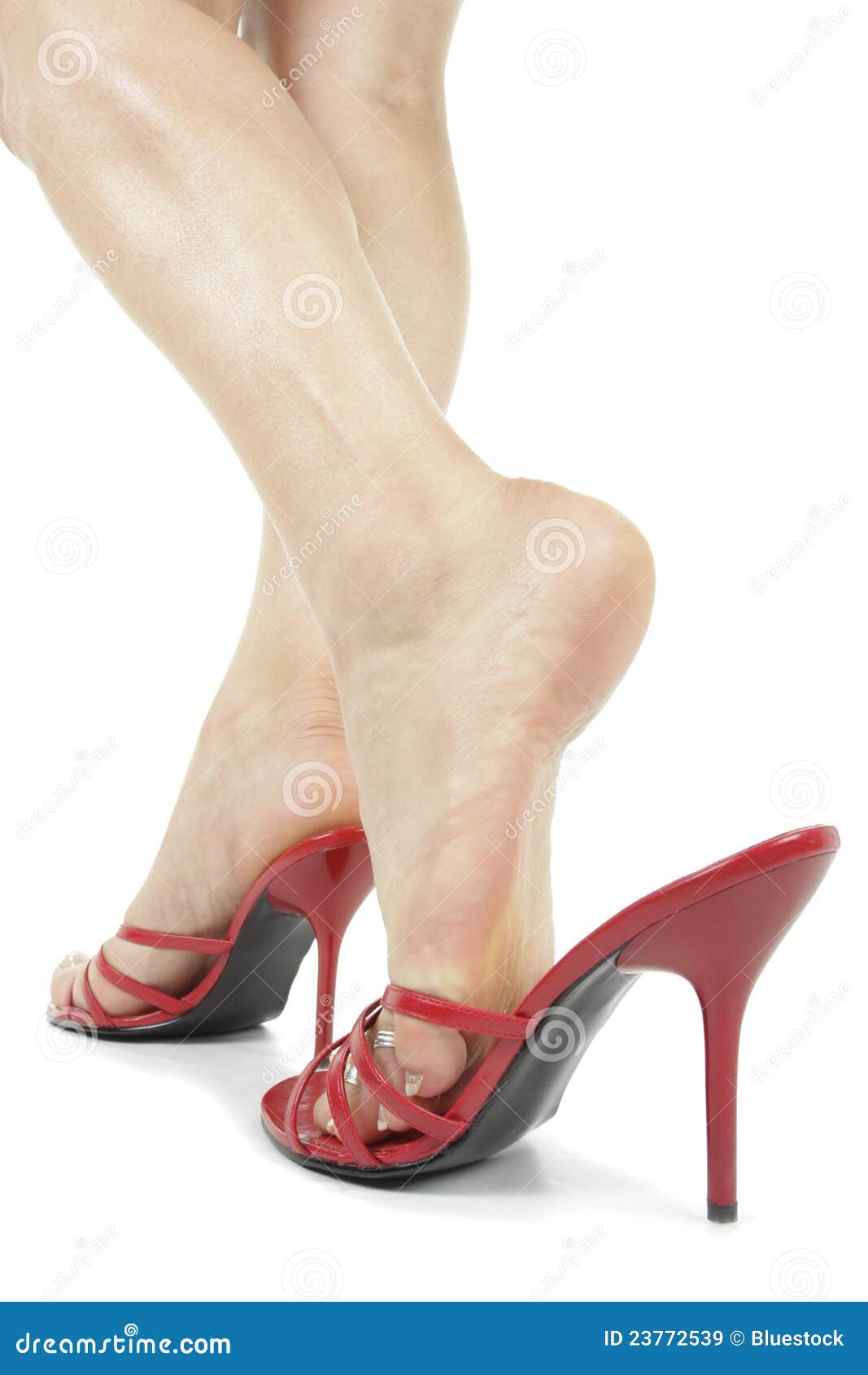 Woman Feet Wearing Heel Shoes Over White Stock Image - Image of ...