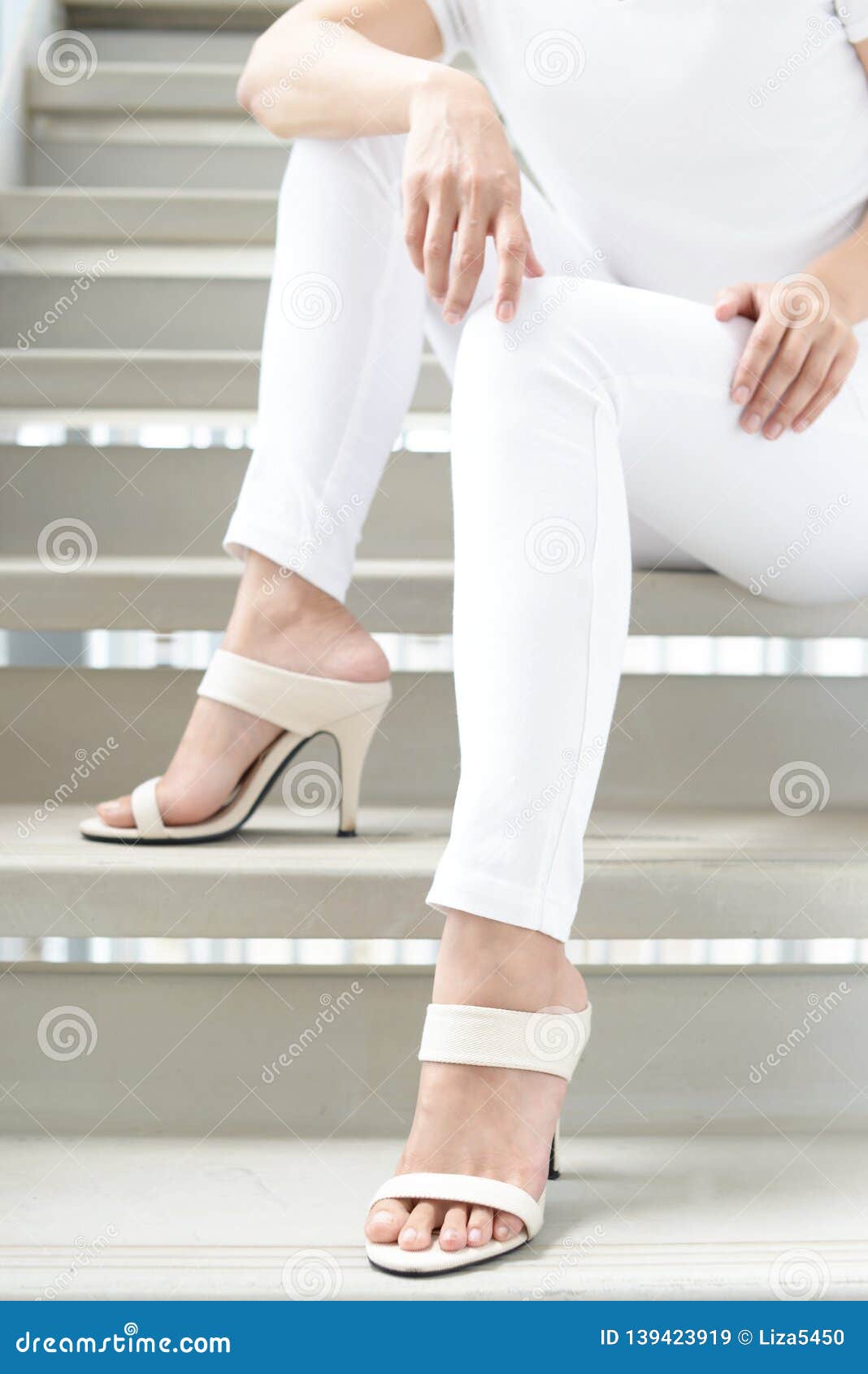 Woman Legs in Fashionable High Heel Sandals Stock Image - Image of ...