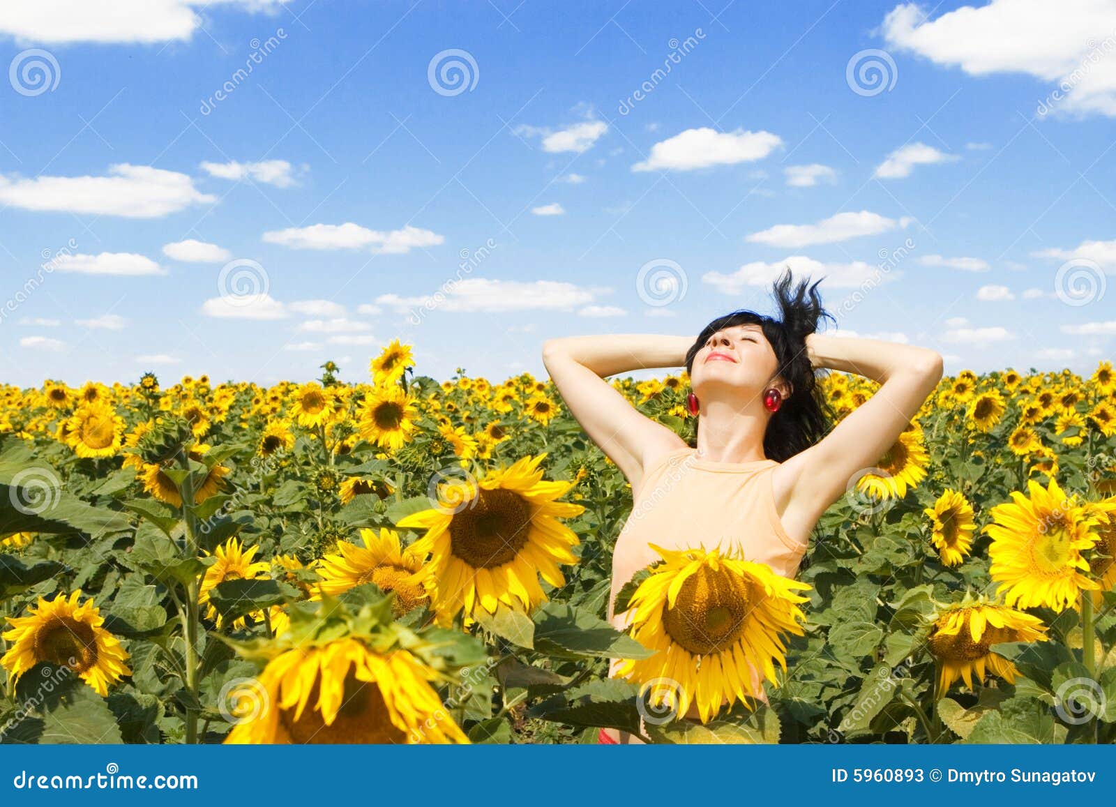 Woman In The Field Of Sunflowers Stock Image Image Of Color Female