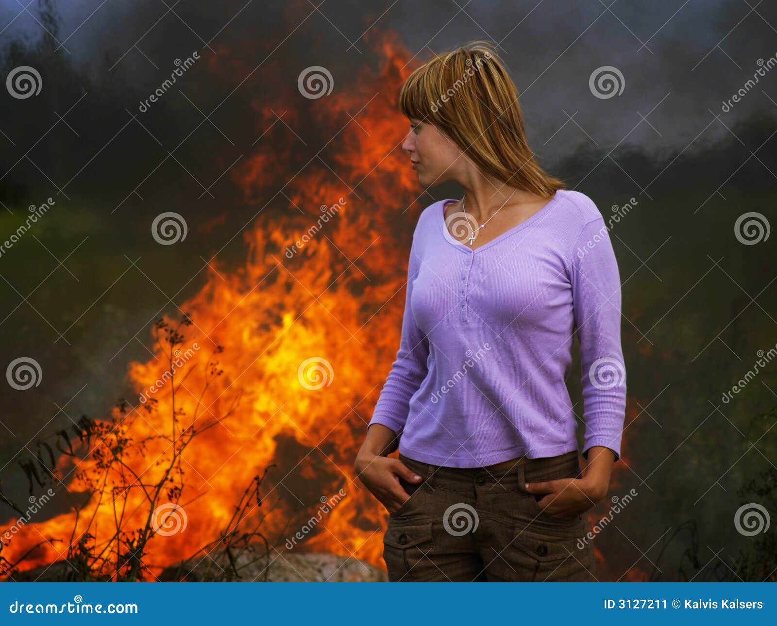 Woman in fire stock image. Image of extinguishing, dark 3127211