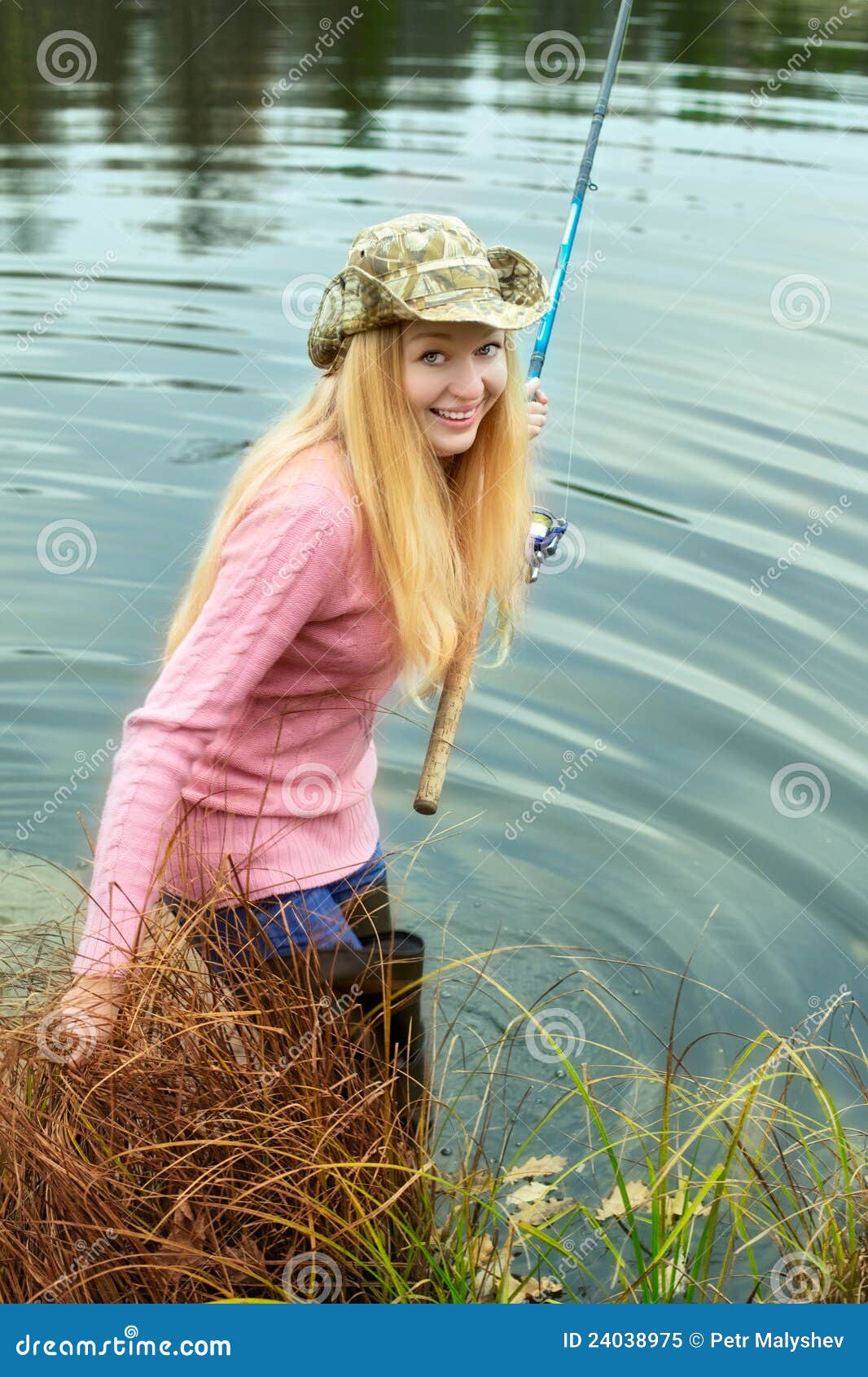 Woman Fishing stock image. Image of forest, holidays - 24038975