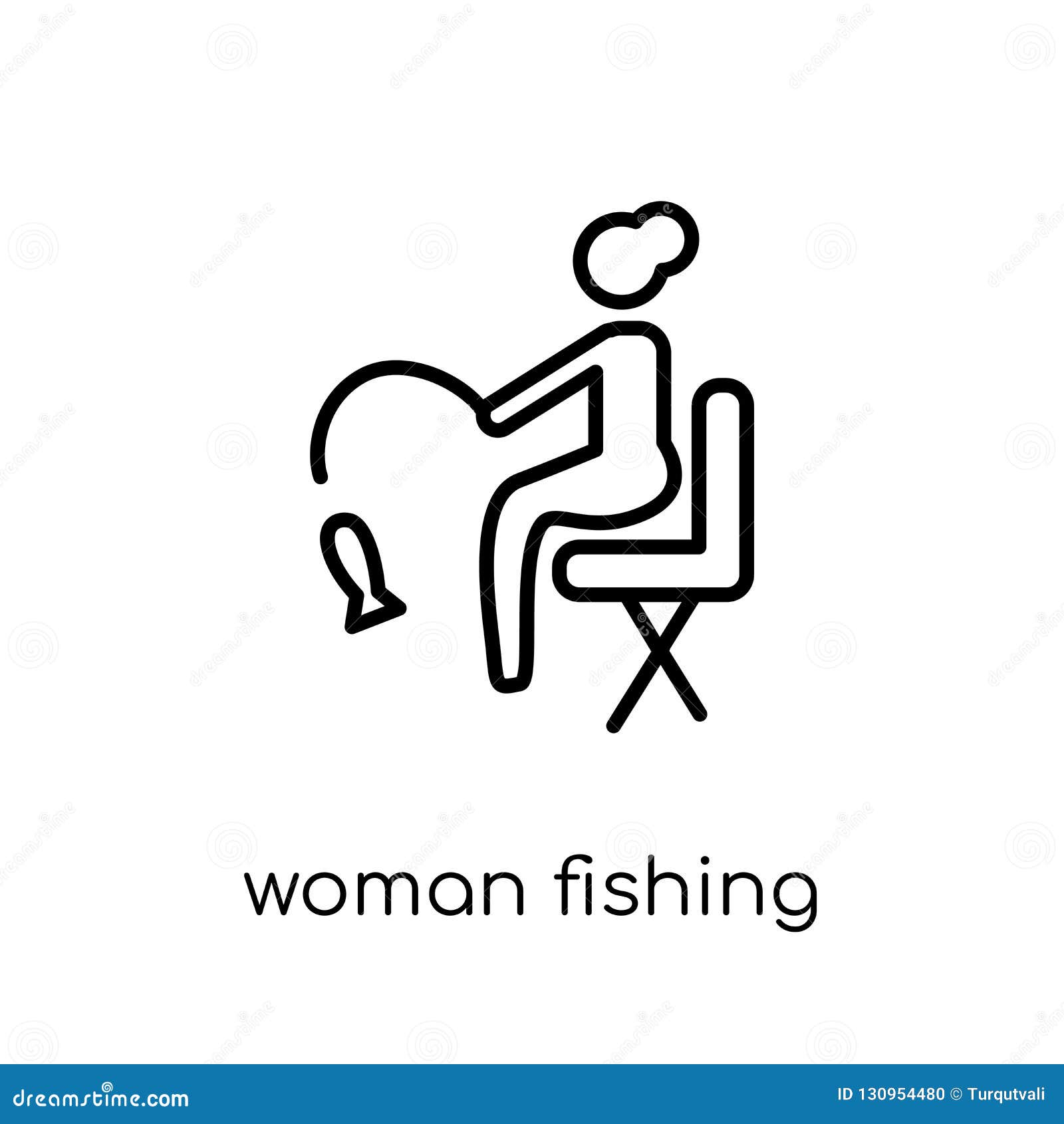 Download Woman Fishing Icon. Trendy Modern Flat Linear Vector Woman ...