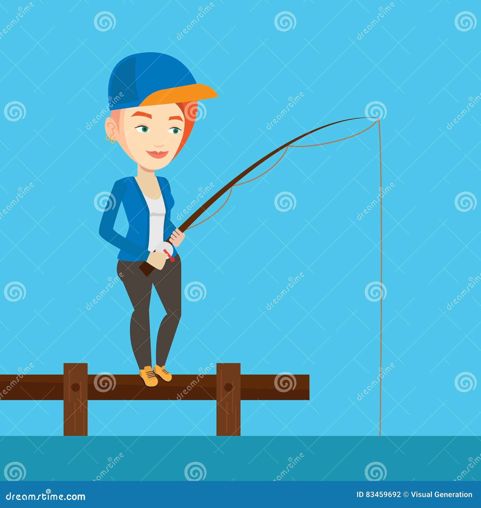 Download Woman Fishing On Jetty Vector Illustration. Stock Vector - Illustration of athlete, activity ...