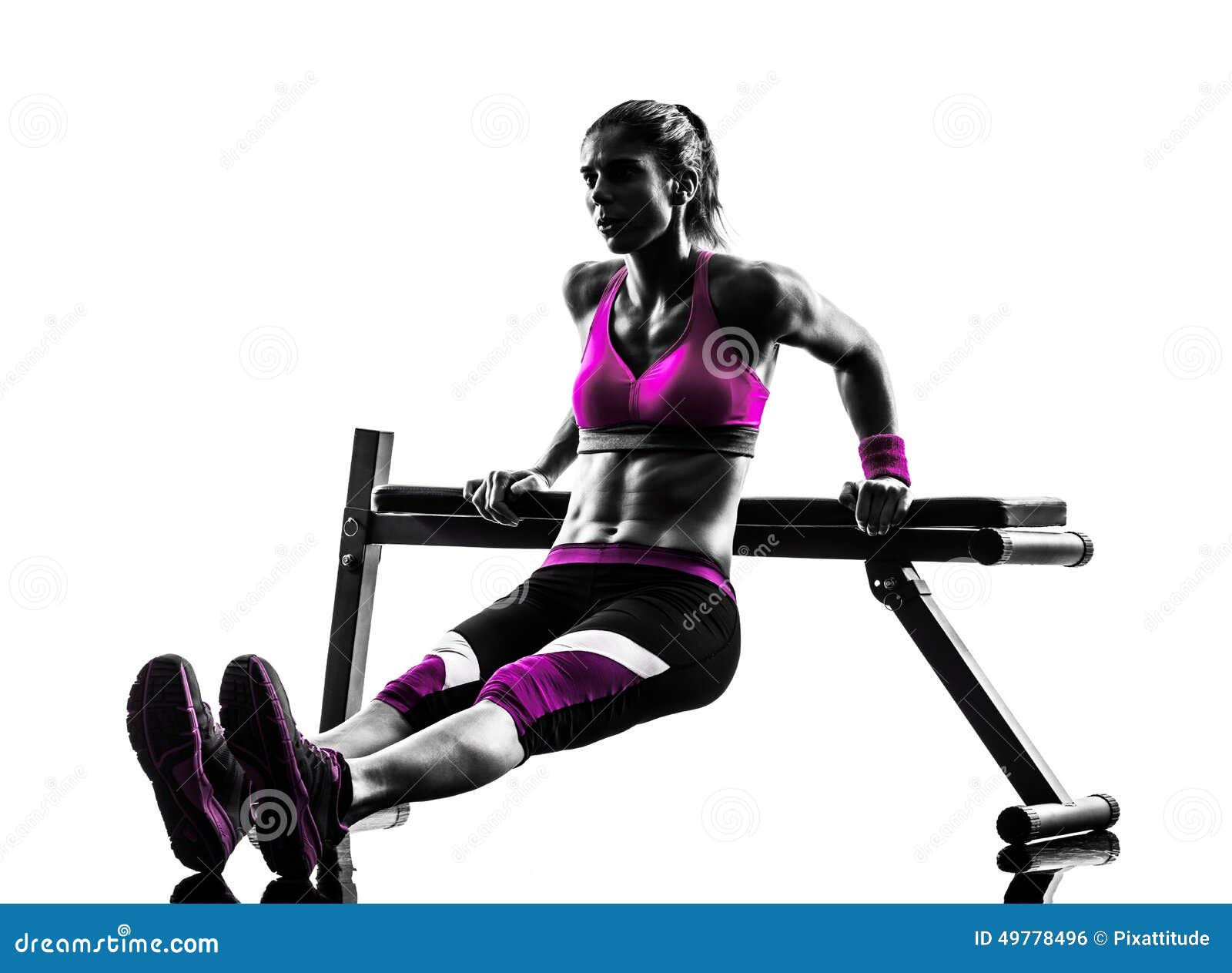 woman fitness bench press push-ups exercises silhouette
