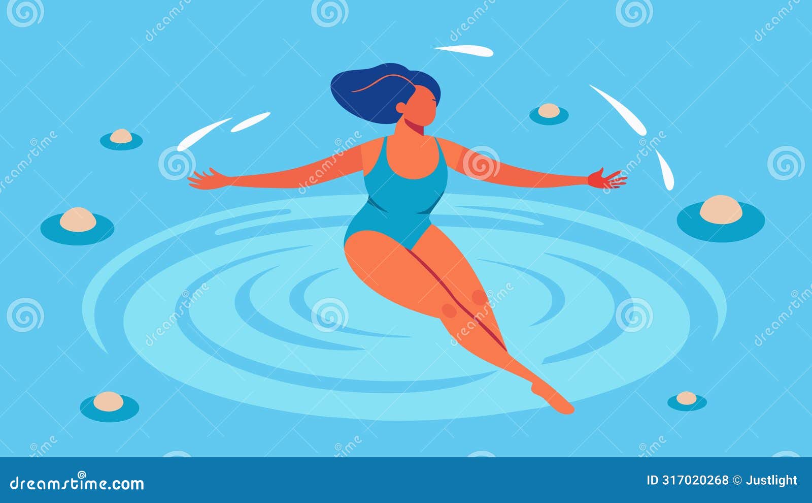 a woman floating on her back and performing arm circles in the warm pool feeling the stress melt away as she focuses on