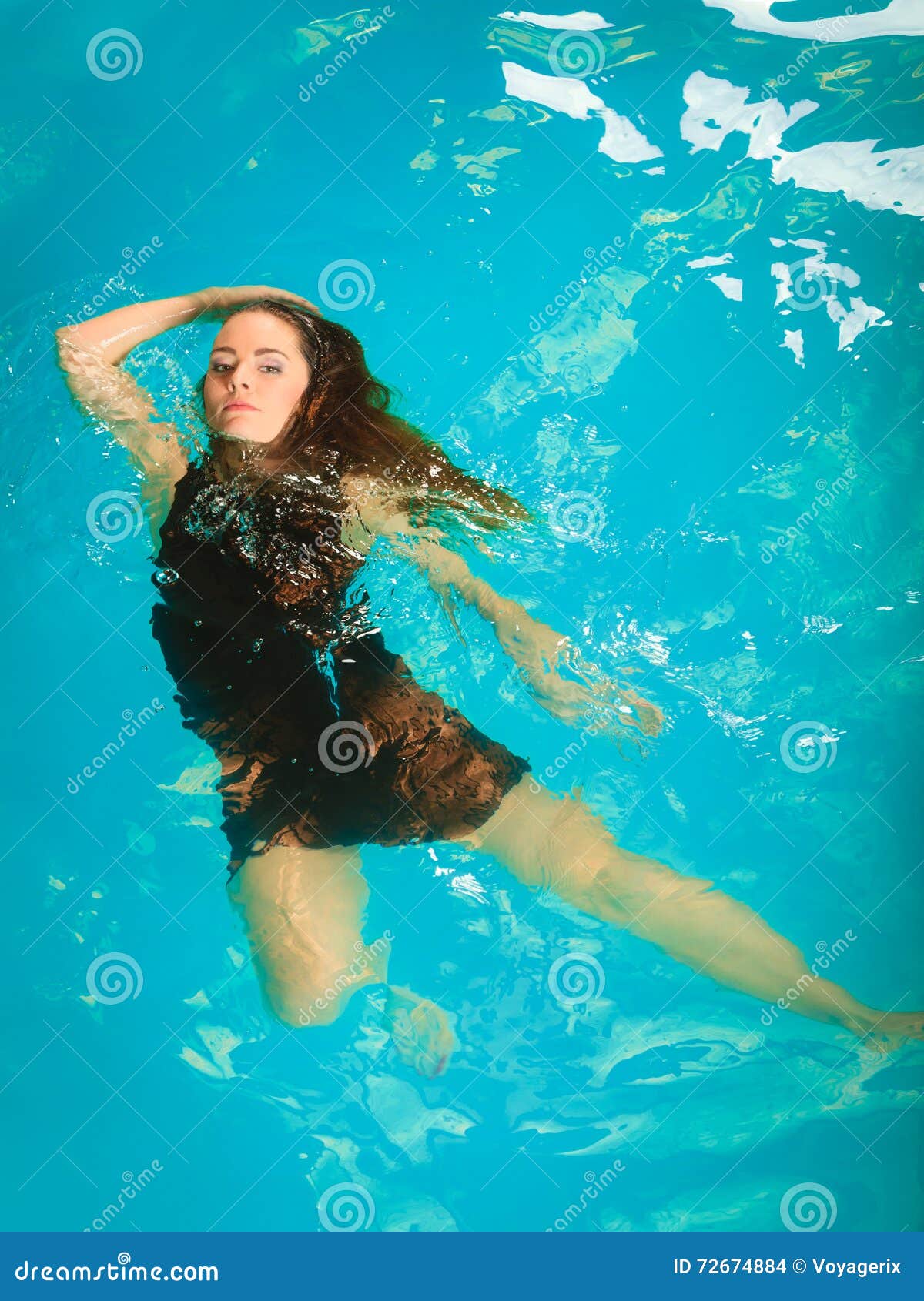 Woman Floating Relaxing in Swimming Pool Water. Stock Photo - Image of ...