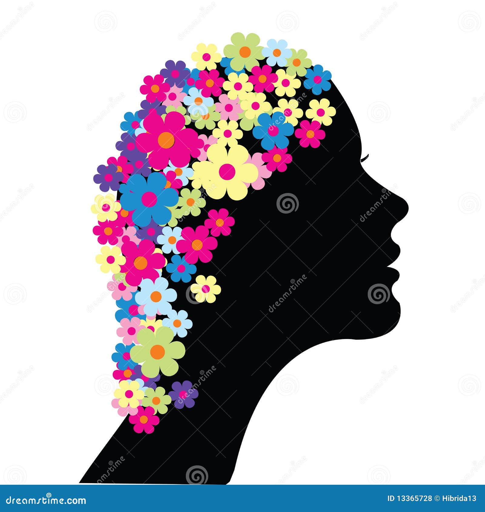 Woman with flowers in hair stock illustration. Illustration of